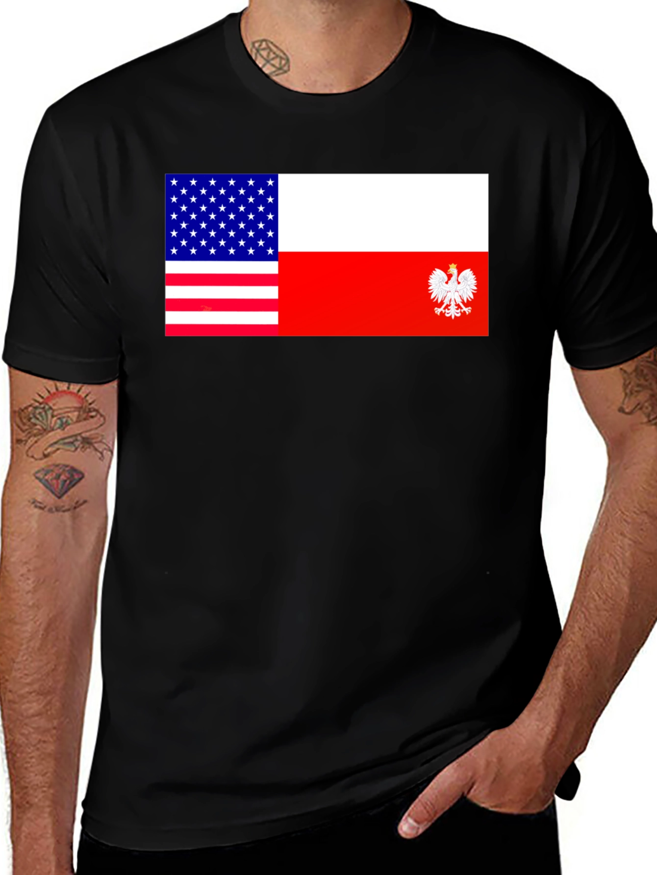 USA and Poland Flags Graphic Print T-Shirt