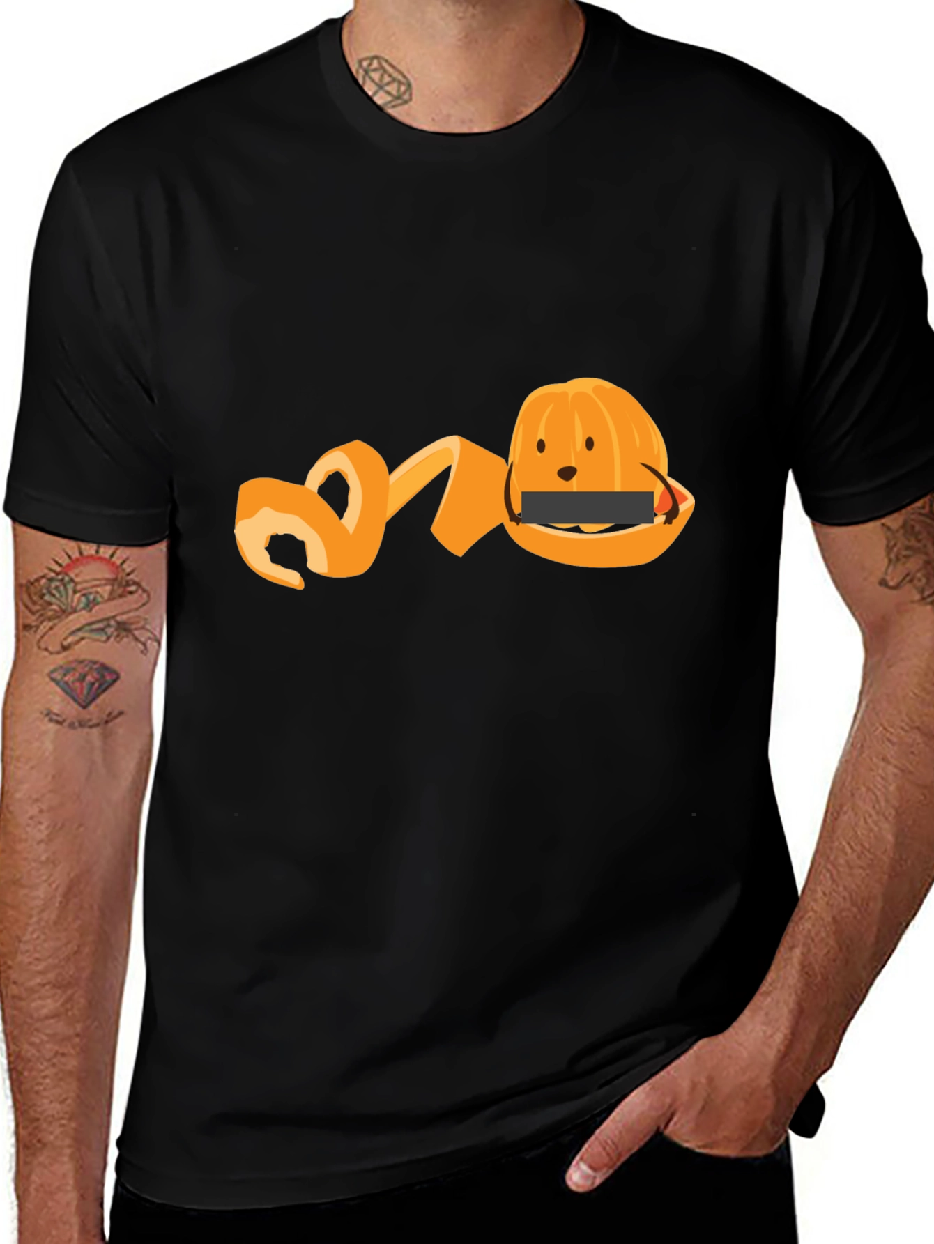 Black Funny Orange Peel T-Shirt - Fruit Graphic Tee main image