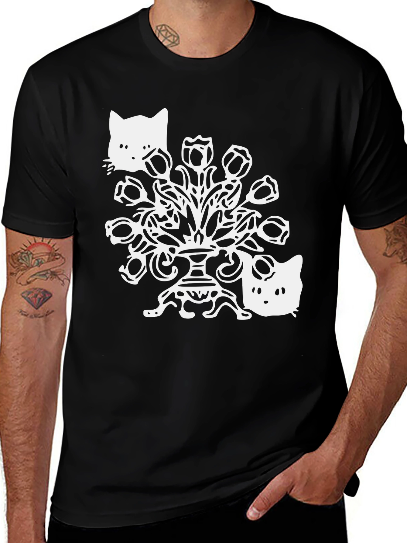 Variant 12 of Floral Cat Graphic Tee - Unique Style