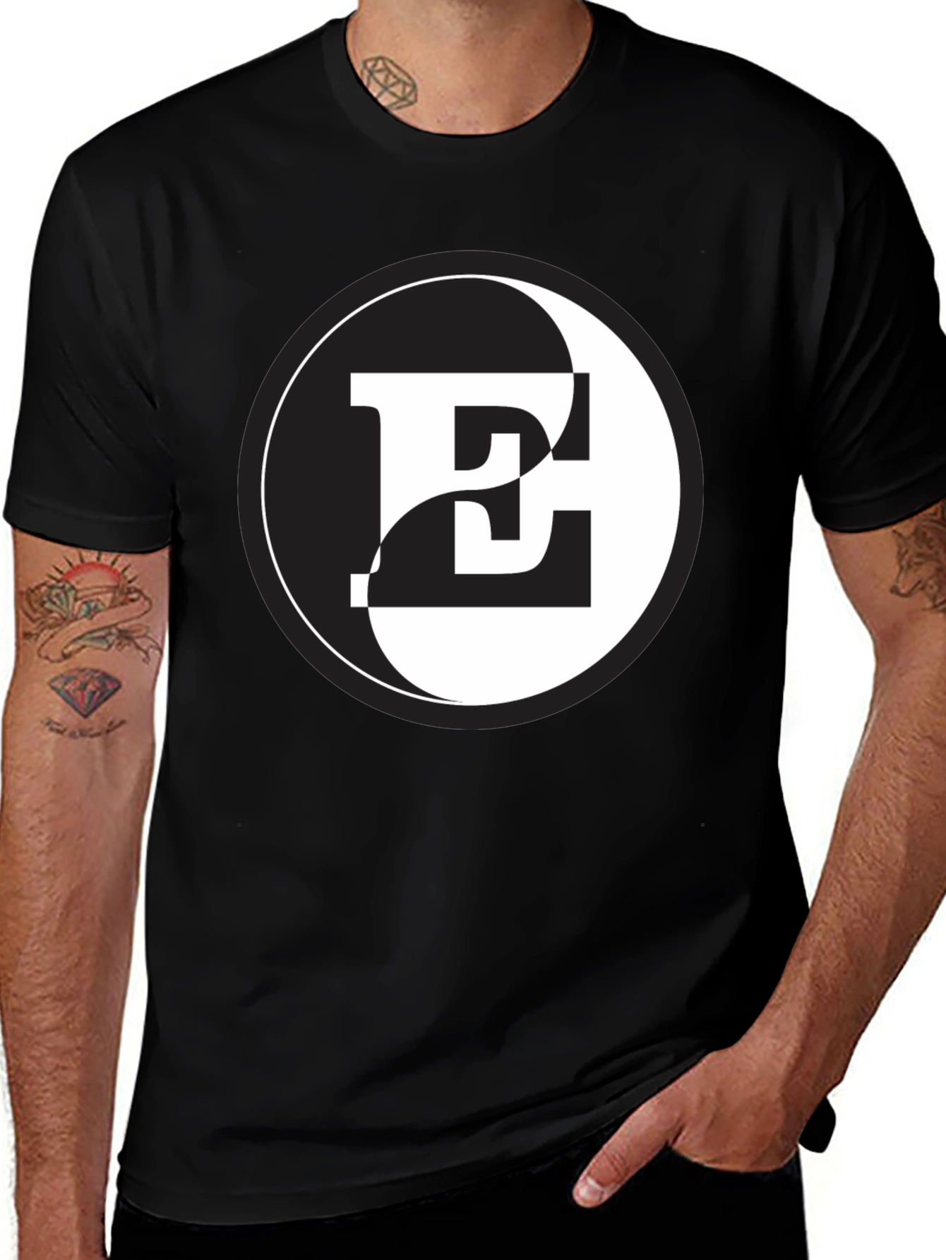 Variant 8 of Yin Yang Letter E Black Graphic Tee