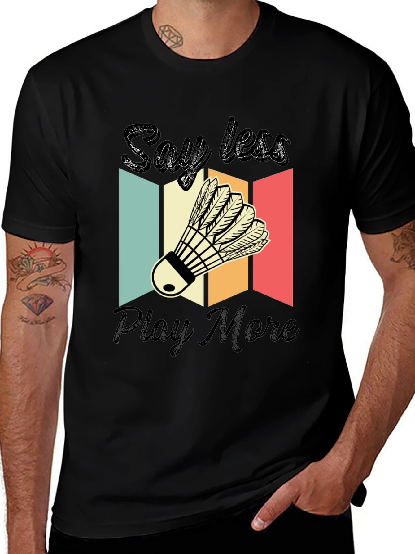 Variant 5 of Say Less Play More Badminton Graphic Tee