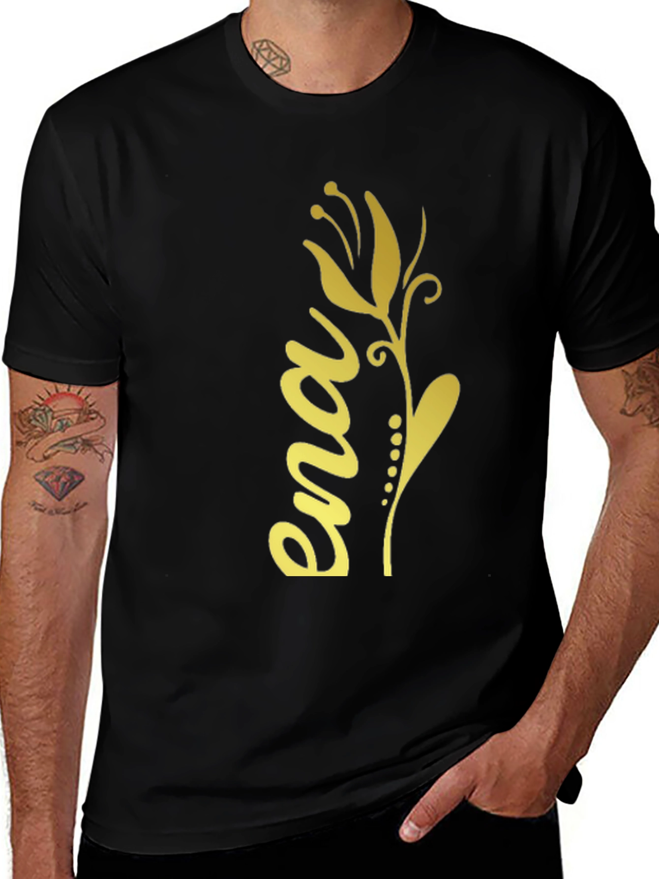 Variant 27 of Elegant Black T-Shirt with Gold Floral Ena Design
