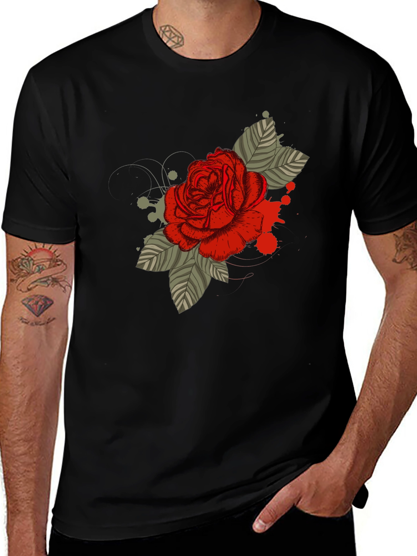 Variant 5 of Rose Graphic T-Shirt - Men's Black Tee