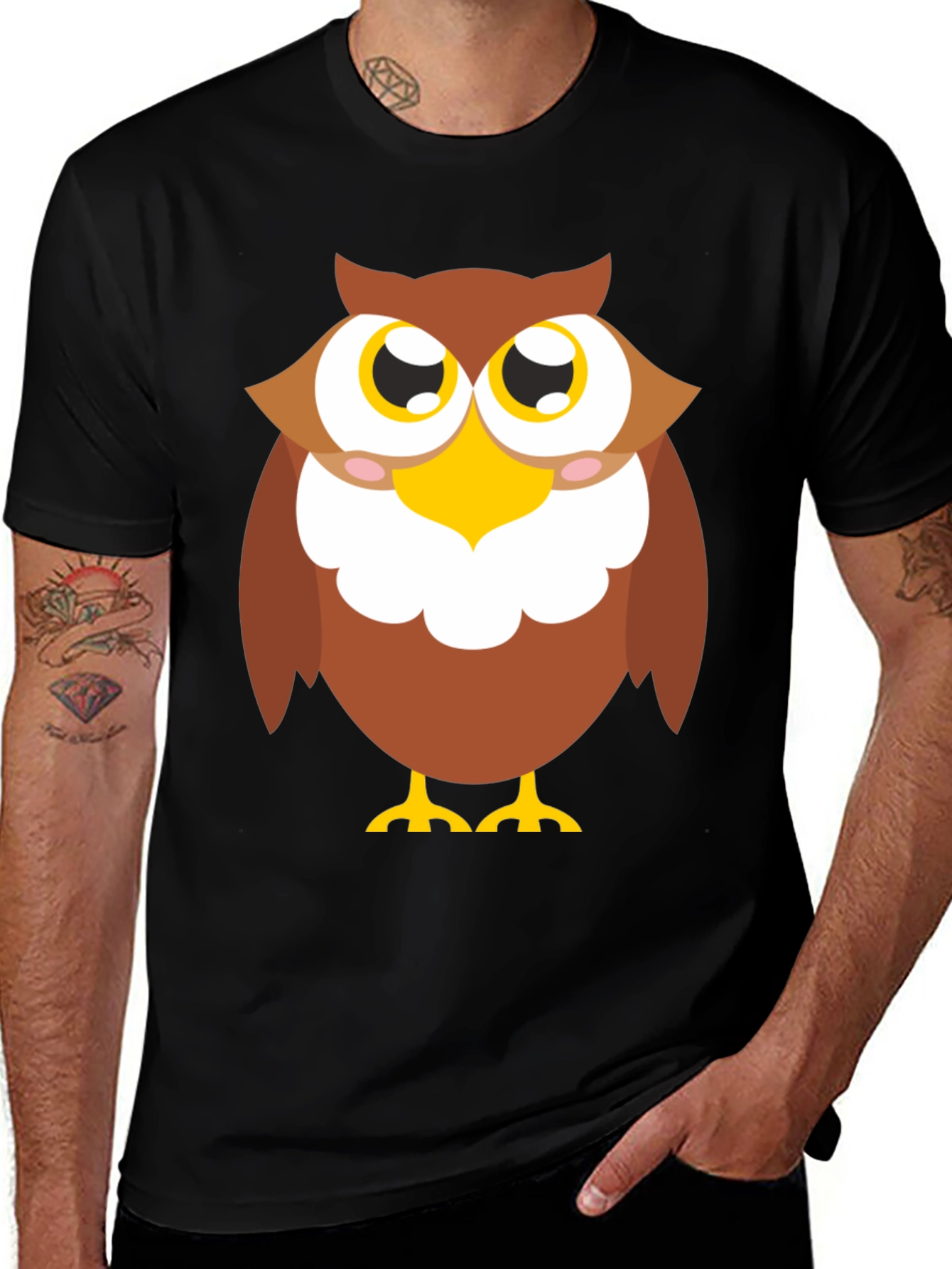 Variant 27 of Owl Graphic Tee - Black Cotton Blend Casual Shirt