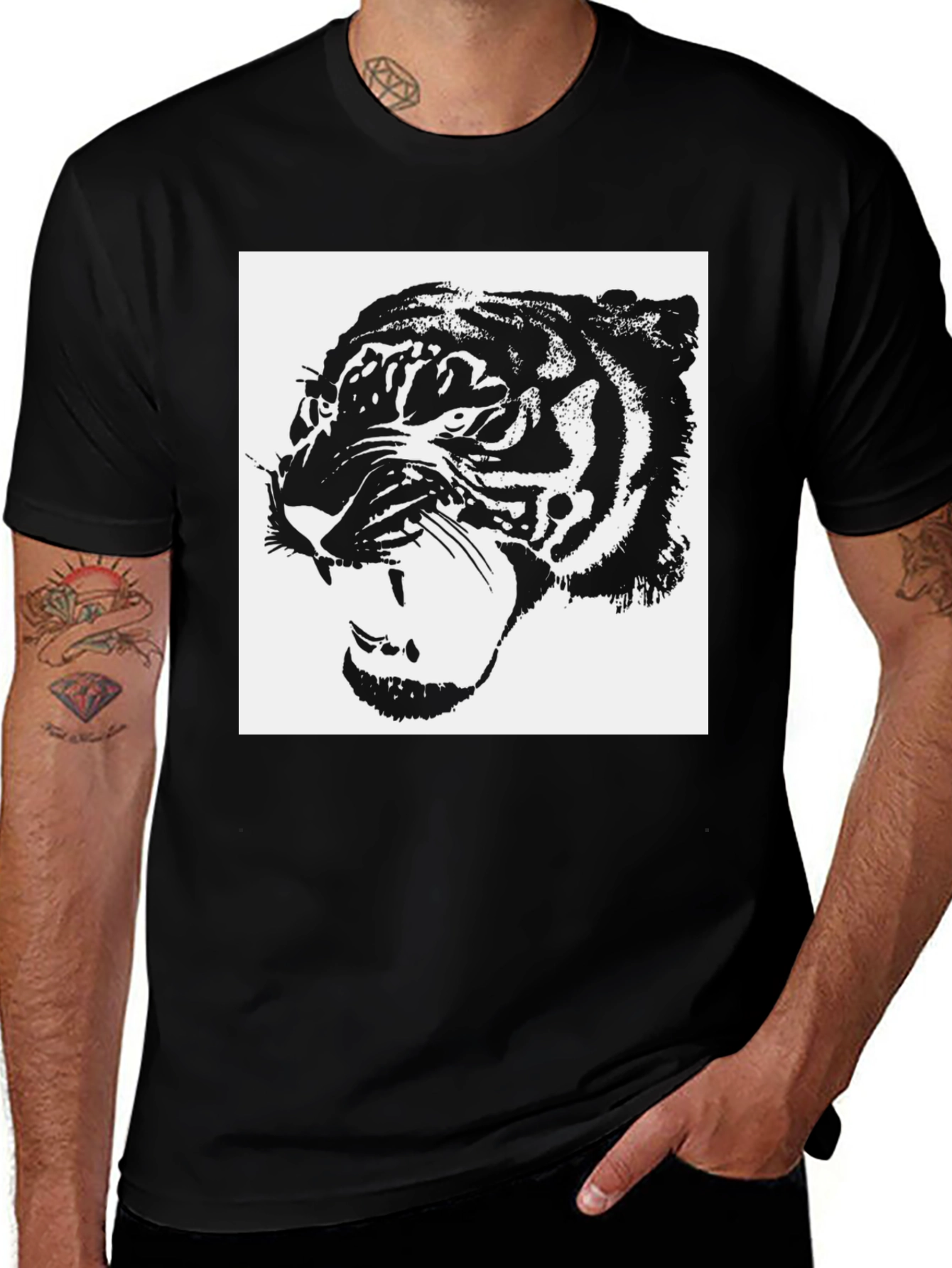 Variant 28 of Bold Tiger Graphic Tee - Black Cotton Comfort