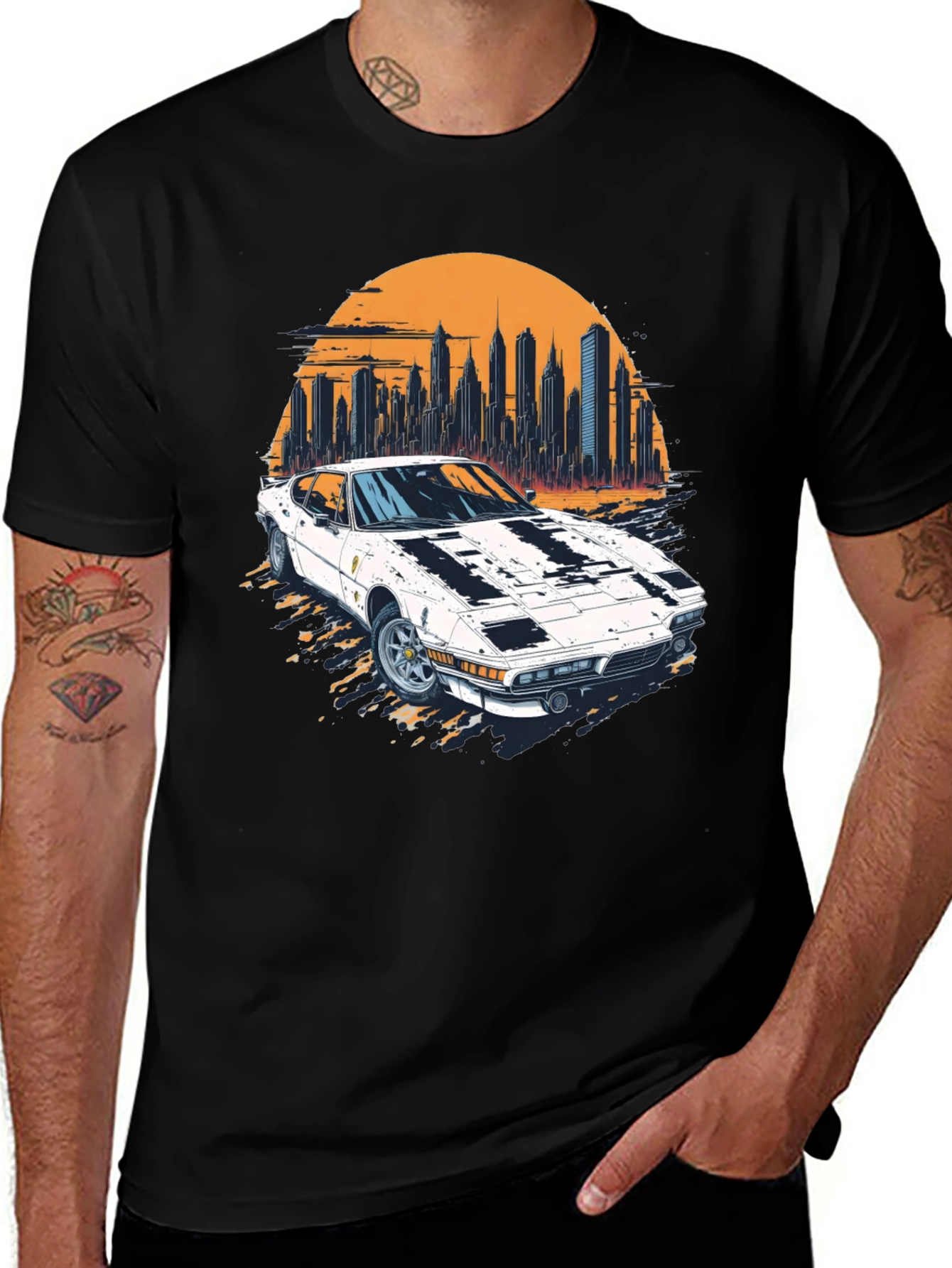 Retro Car & Cityscape Graphic Tee