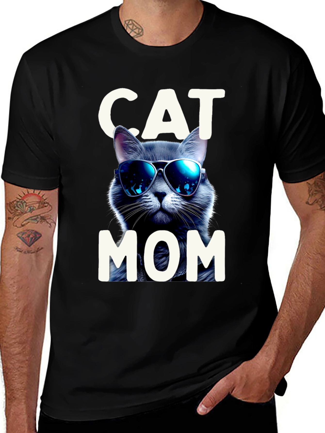 Variant 22 of Cool Cat Mom Graphic Tee - Black