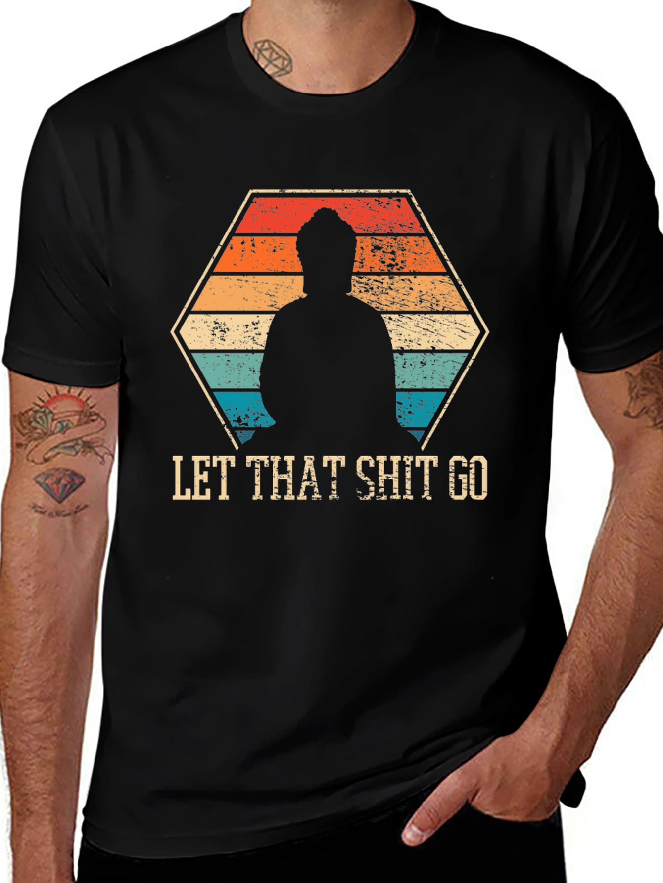 Black Let That Shit Go - Funny Zen Buddha T-Shirt main image
