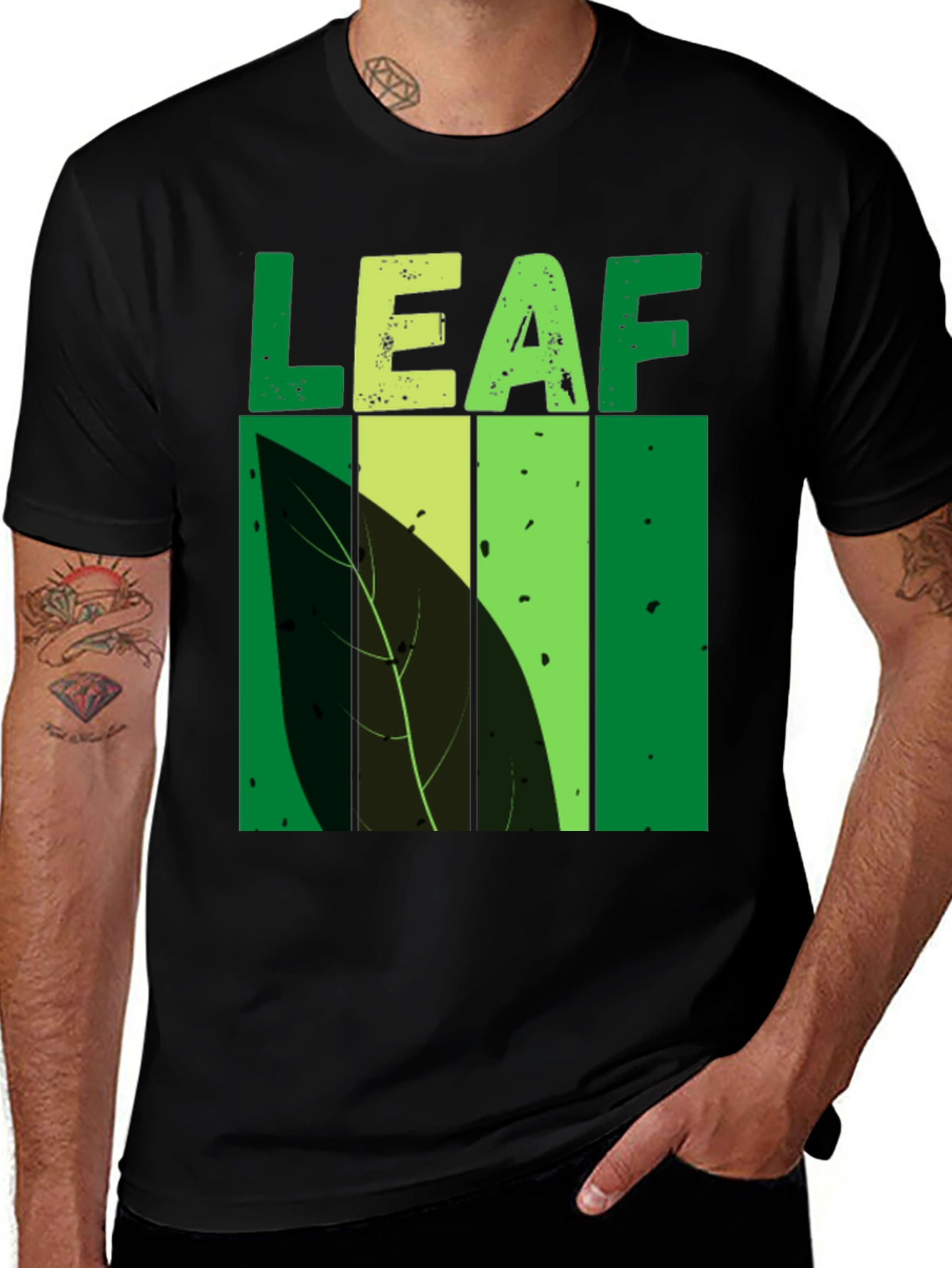 Variant 12 of Leaf Graphic Print Black T-Shirt