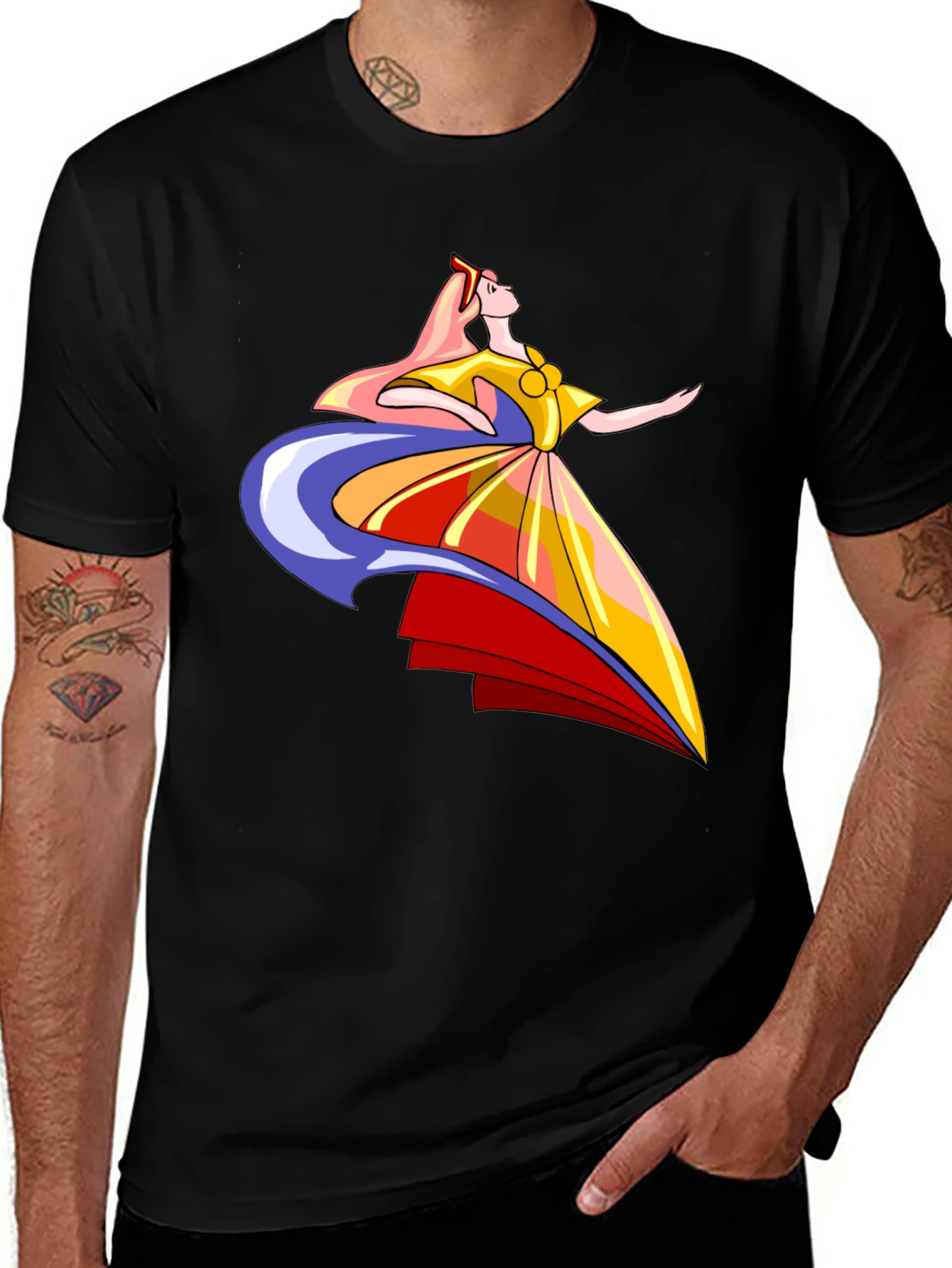 Black Elegant Dancer Graphic Tee - Black Cotton T-Shirt main image