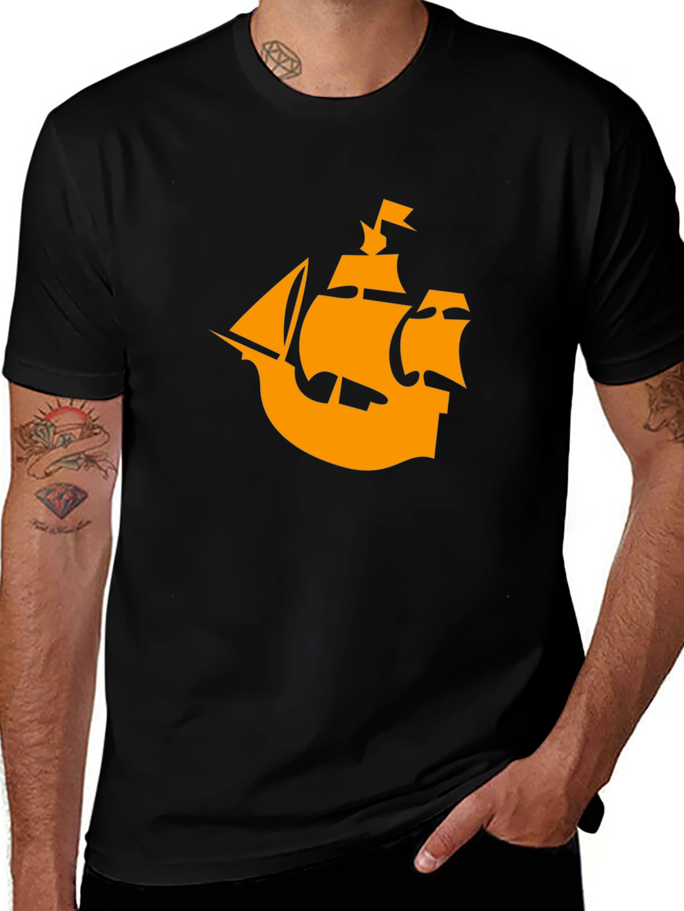 Variant 23 of Pirate Ship Graphic Tee - Black Cotton T-Shirt