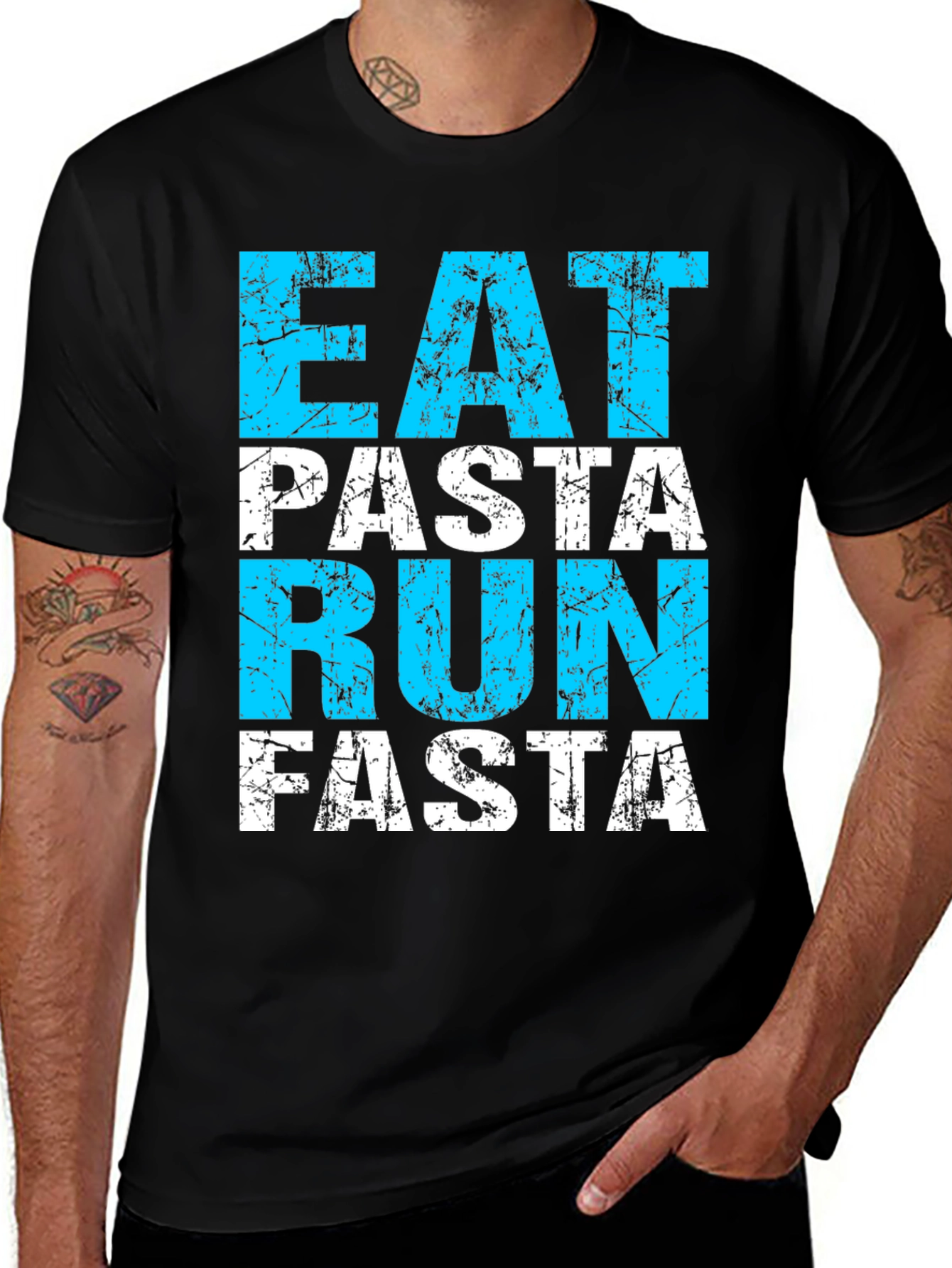Variant 17 of Eat Pasta Run Fasta Black T-Shirt