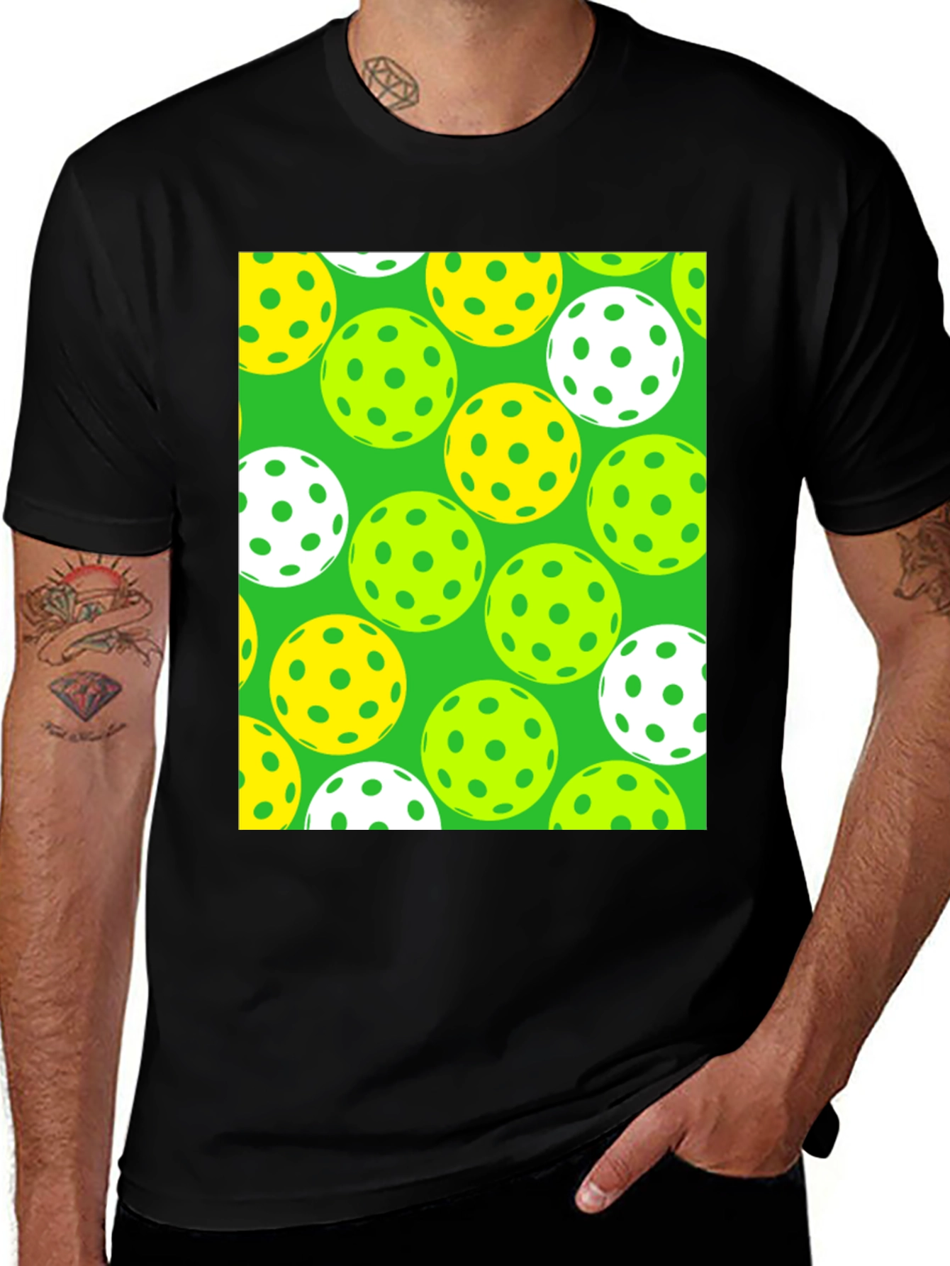 Variant 25 of Pickleball Balls Patterned Black T-Shirt