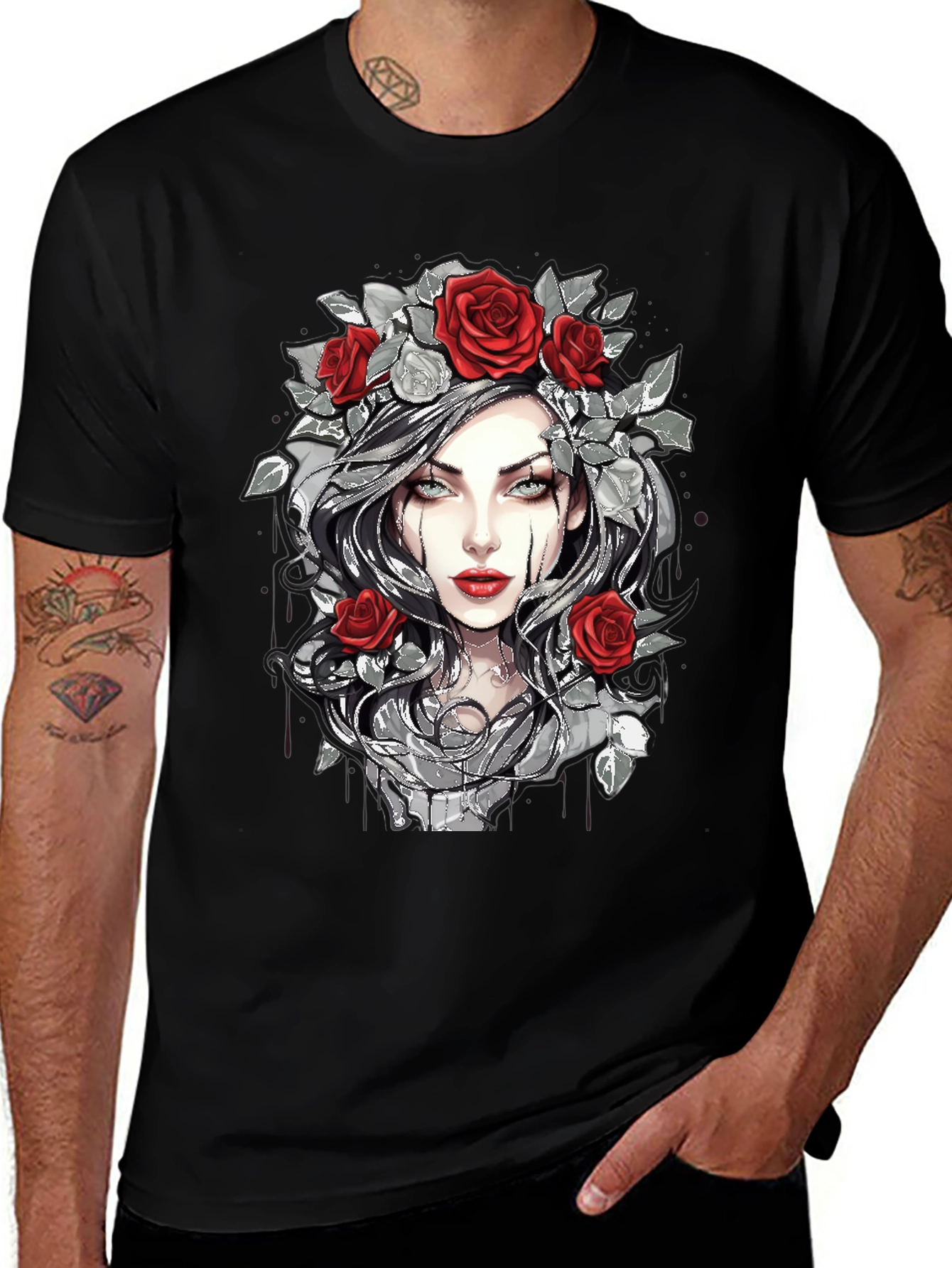 Variant 19 of Rose Crown Gothic Tee - Stylish Graphic Print T-Shirt