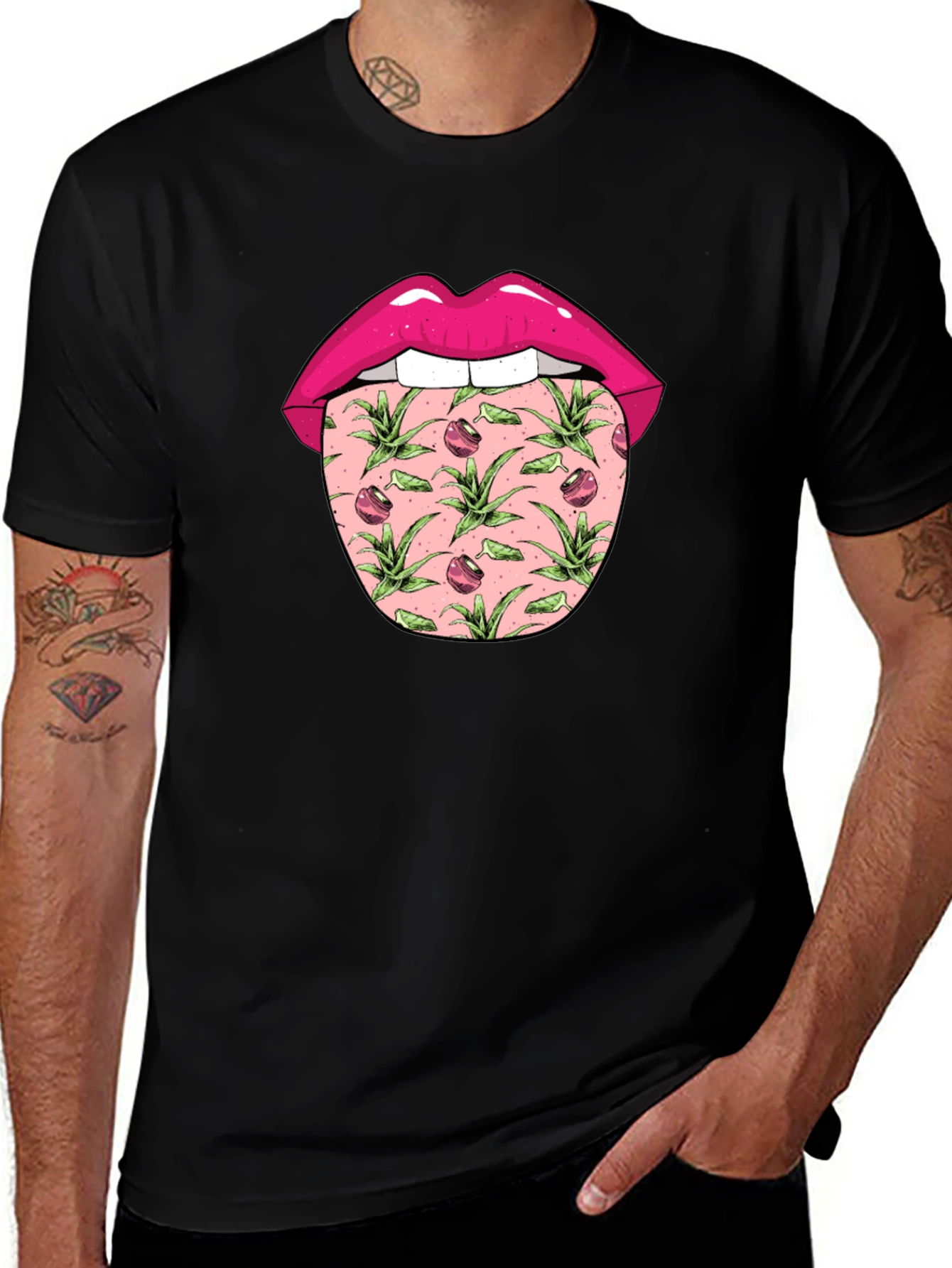 Variant 4 of Lips & Tongue Graphic Tee - Black Cotton Blend