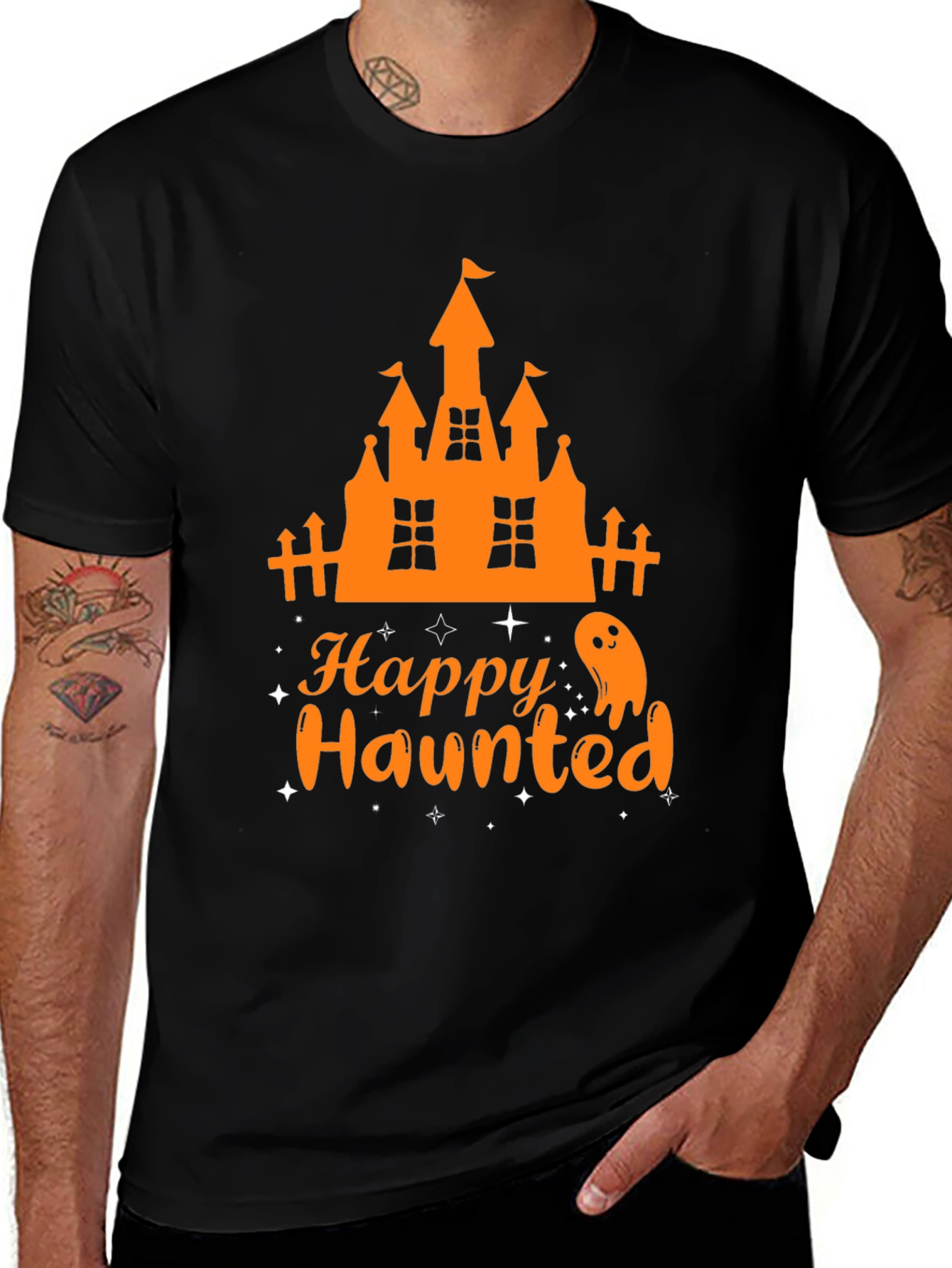 Happy Haunted Halloween Graphic Tee - Black