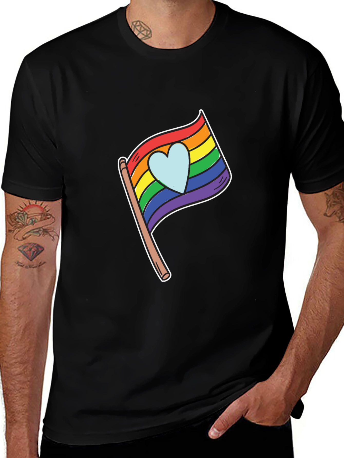 Variant 25 of Pride Heart Flag Graphic Black T-Shirt