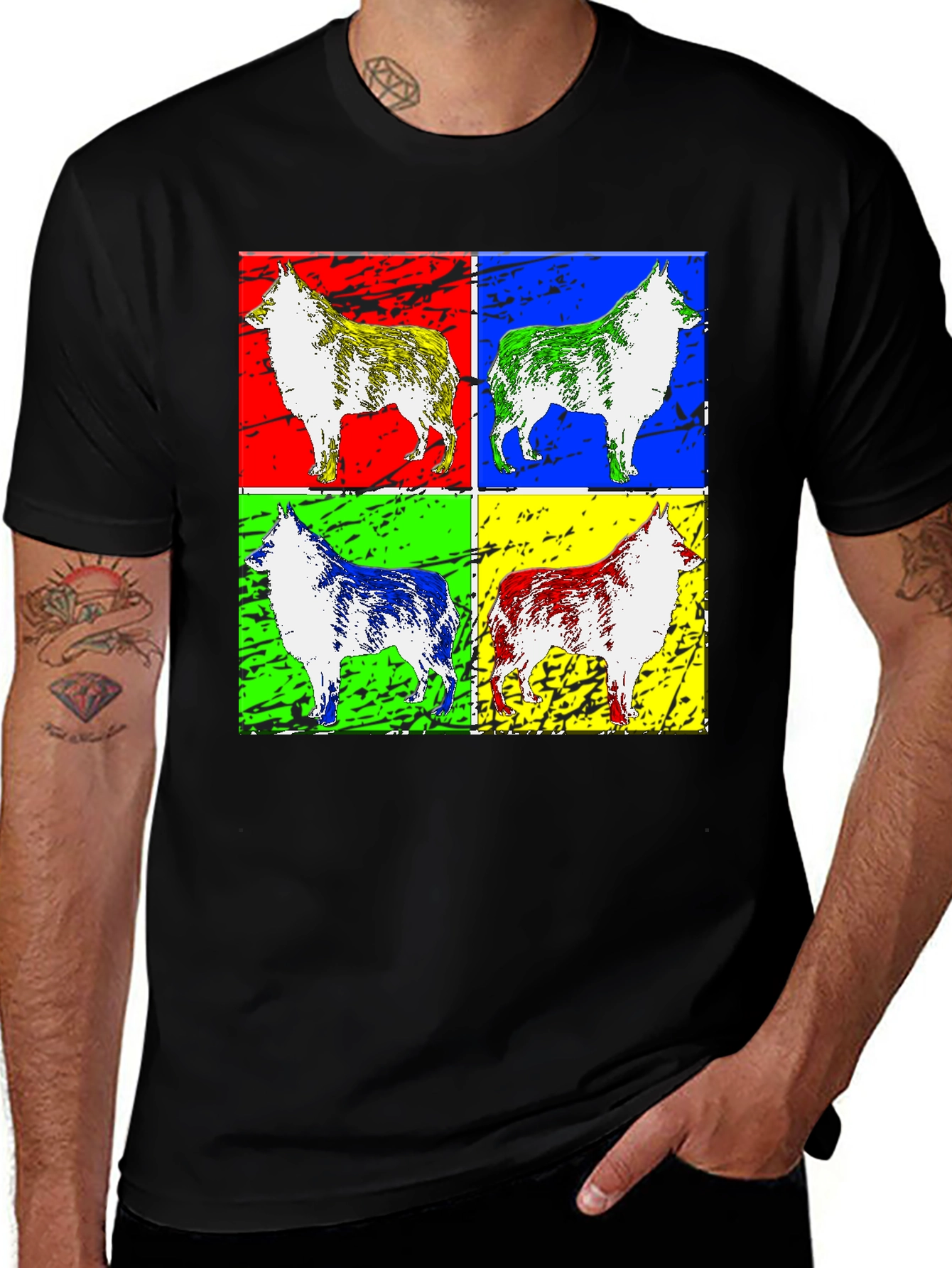 Variant 10 of Pop Art Dog Print Black T-Shirt