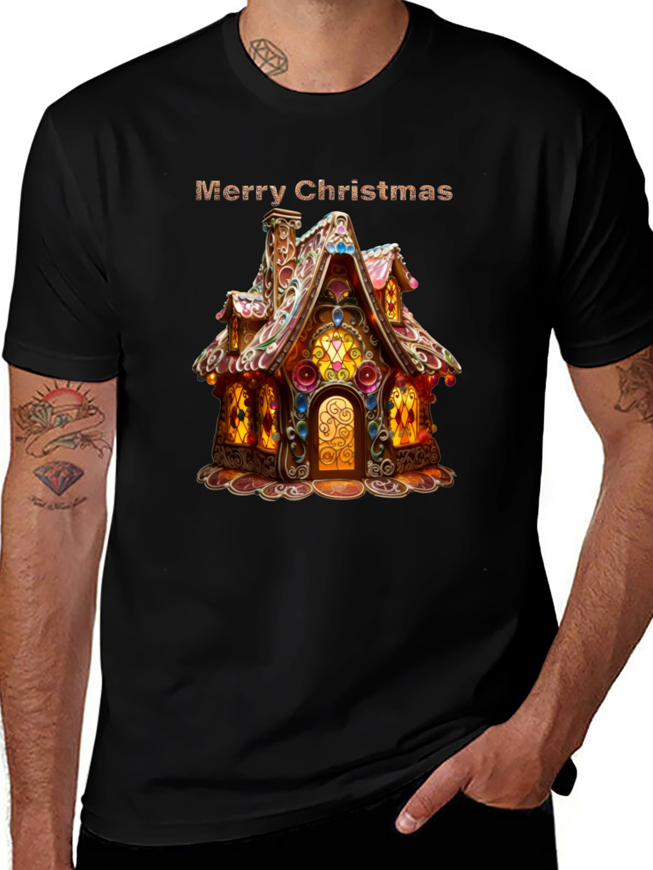 Merry Christmas Gingerbread House Graphic T-Shirt
