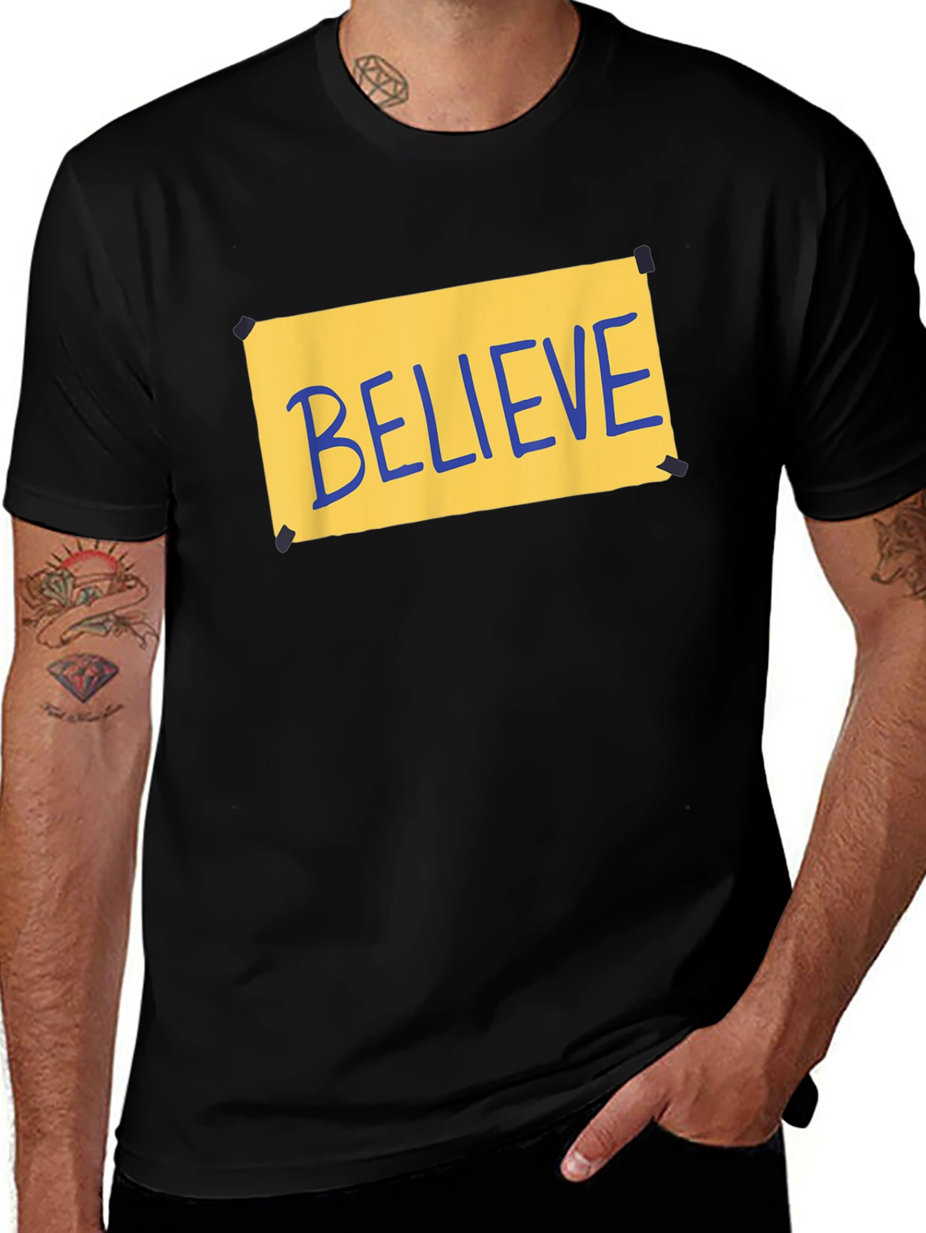 Variant 4 of Believe Graphic T-Shirt - Black Crew Neck Tee