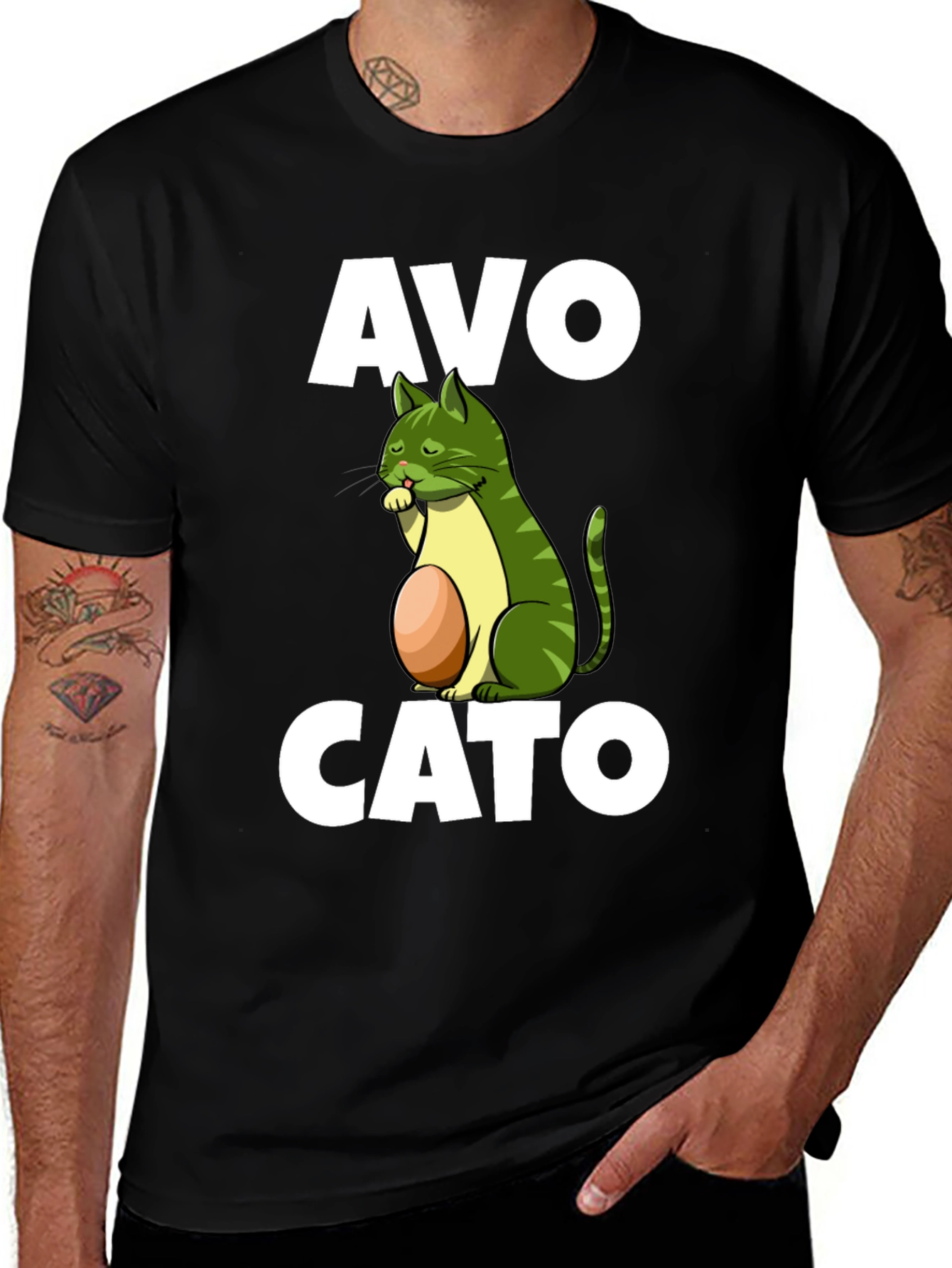 Avo Cato Graphic Tee - Avocado Cat Pun T-Shirt