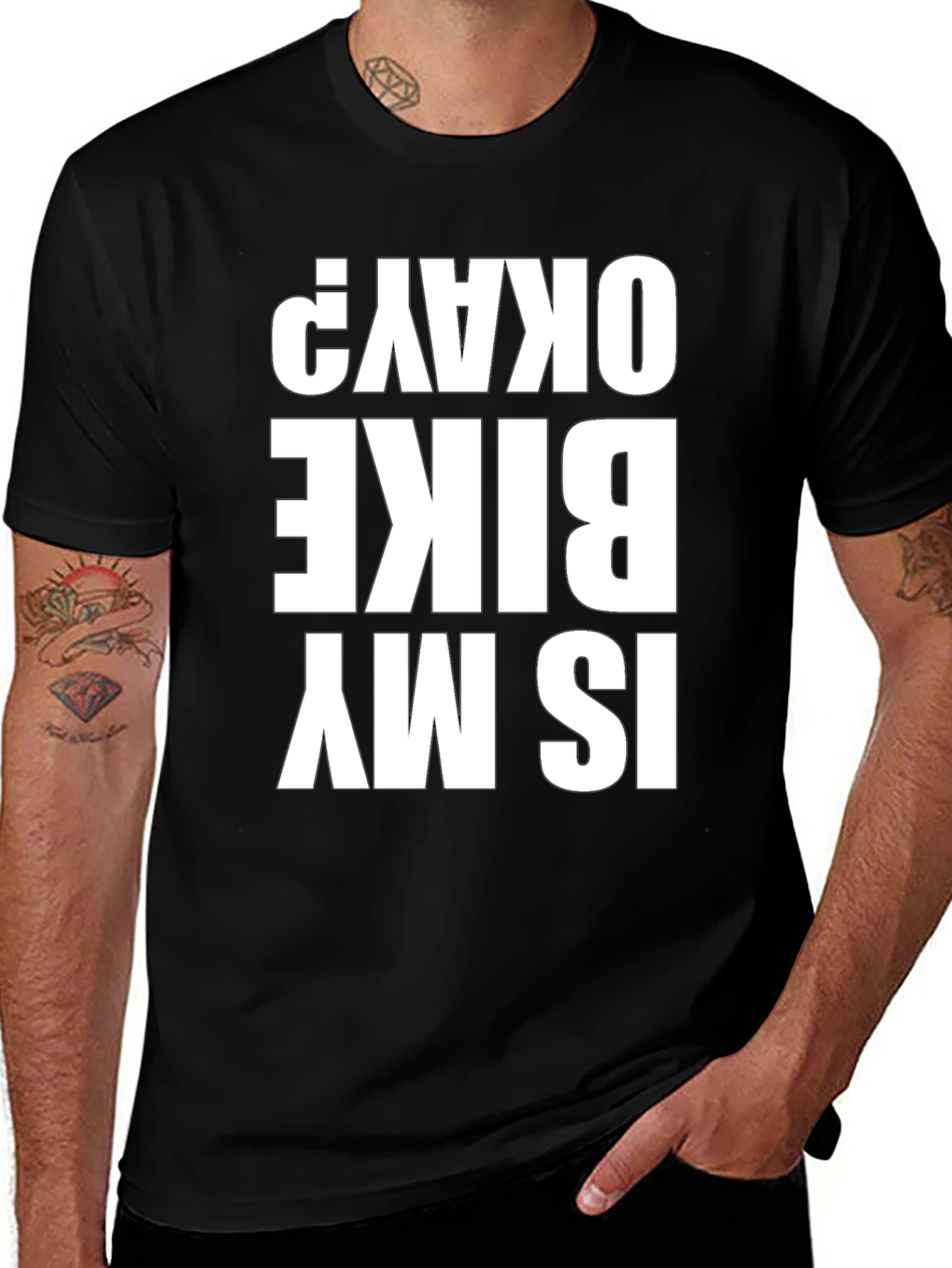 Variant 13 of Funny 'Is My Bike Okay?' Graphic Tee - Black Cotton