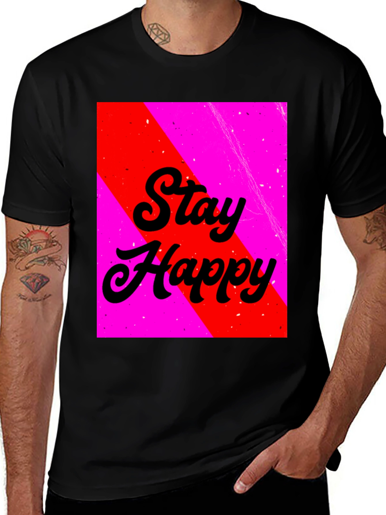 Variant 4 of Stay Happy Graphic Tee - Black Cotton T-Shirt