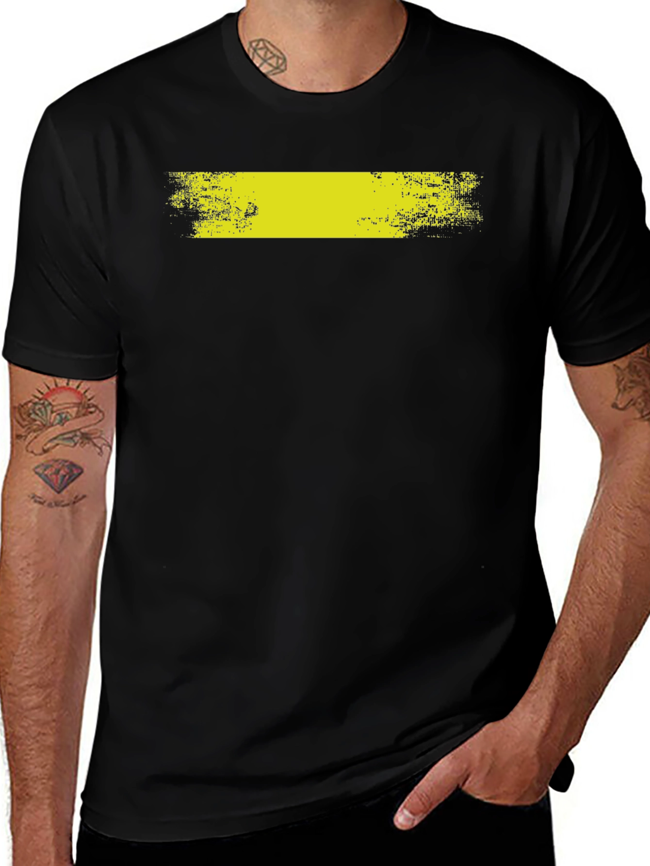 Variant 14 of Black T-Shirt with Distressed Yellow Bar Graphic