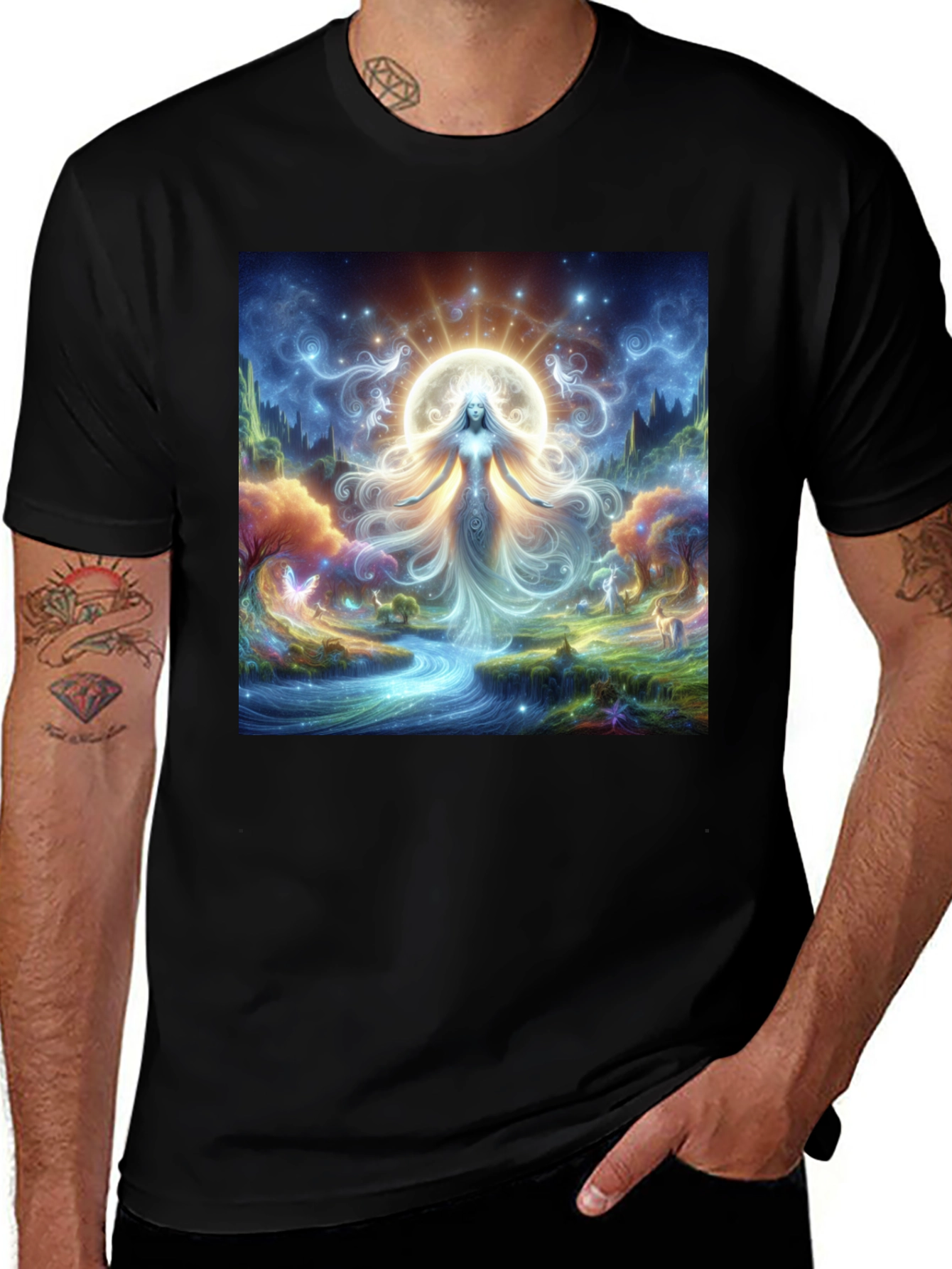 Variant 8 of Mystical Goddess Graphic Tee - Black Cotton Comfort