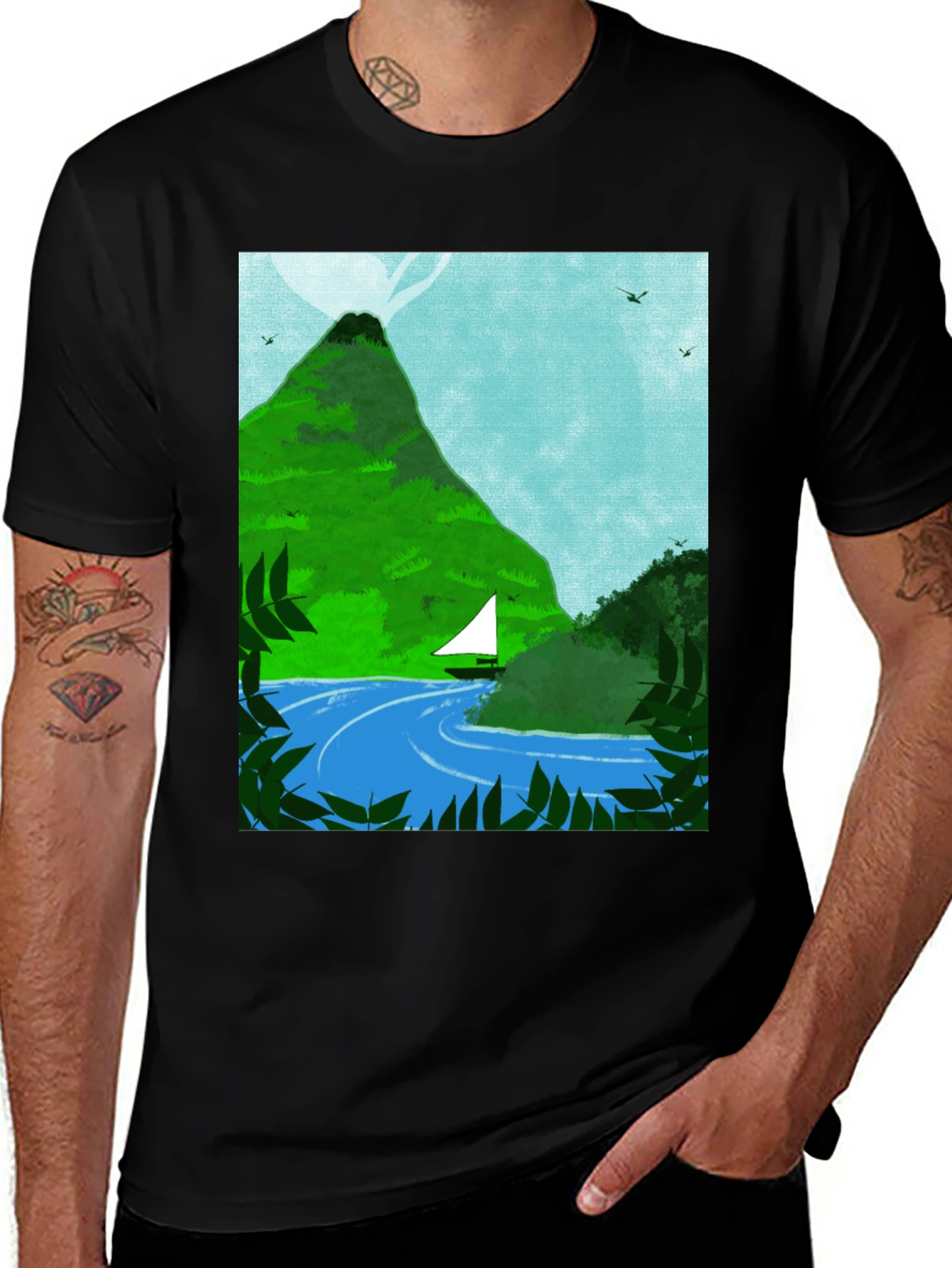 Variant 26 of Mountain Sailboat Graphic Tee - Black