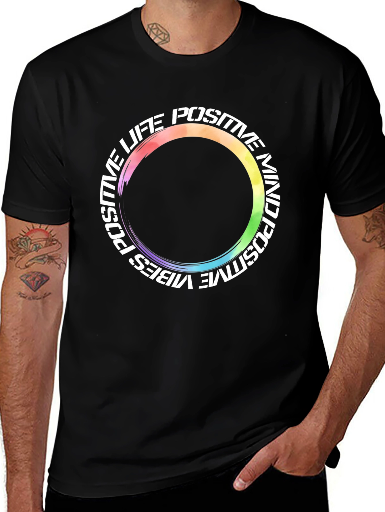 Variant 28 of Positive Vibes Life Rainbow Graphic T-Shirt
