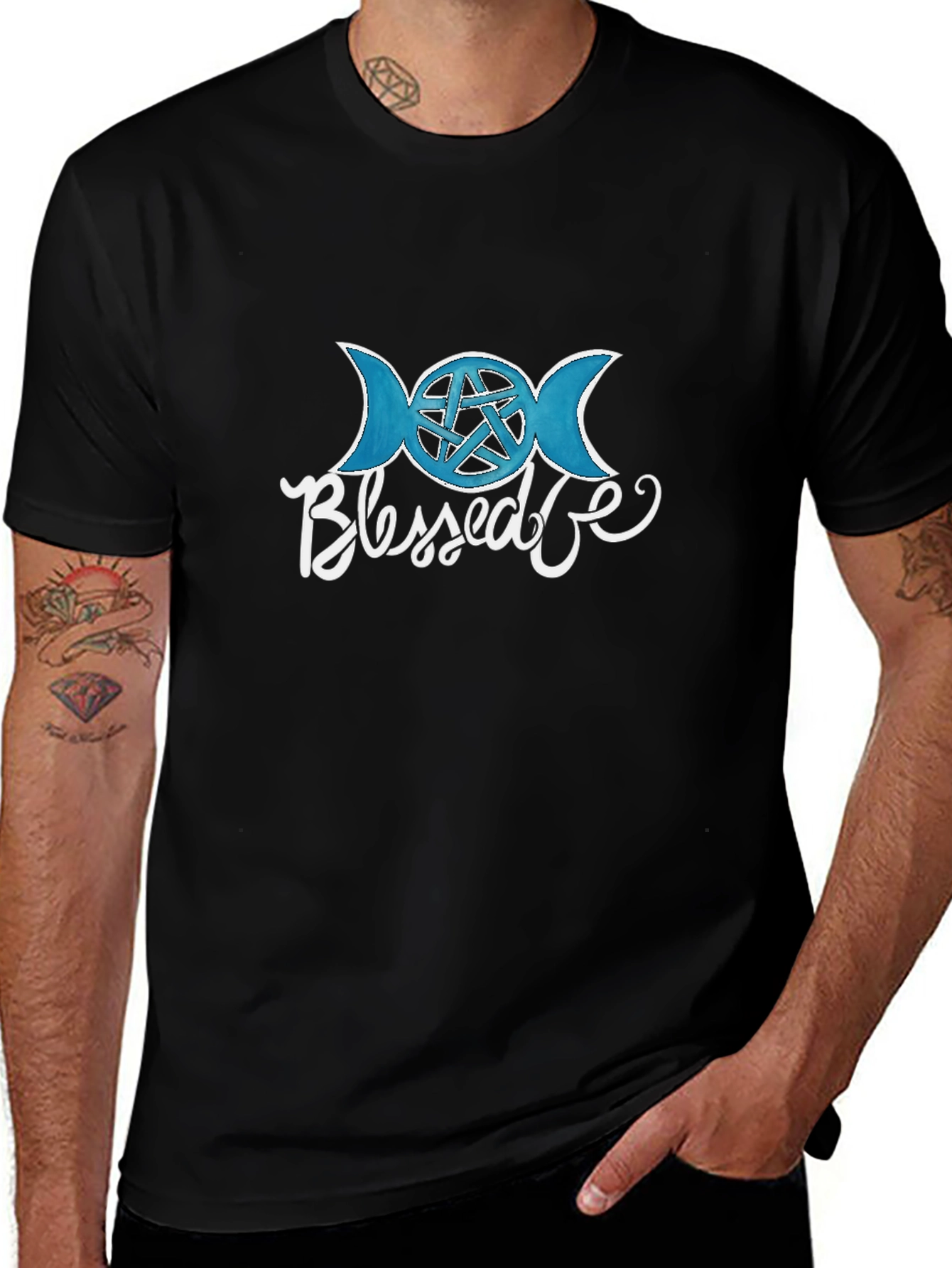 Blessed Wiccan T-Shirt - Crescent Moon Pentacle Tee