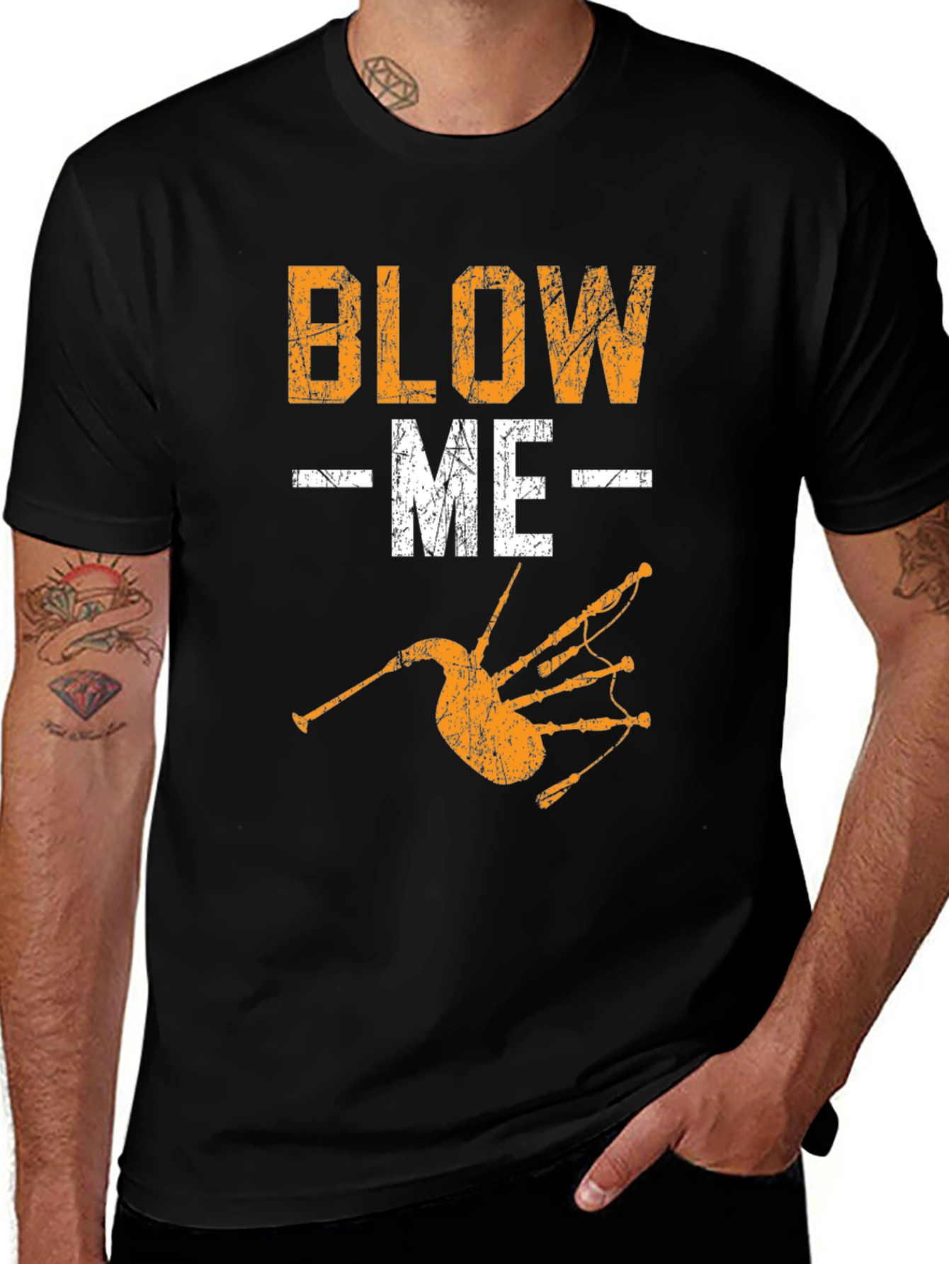 Variant 4 of Blow Me T-Shirt, Bagpipe Graphic Tee, Novelty Design