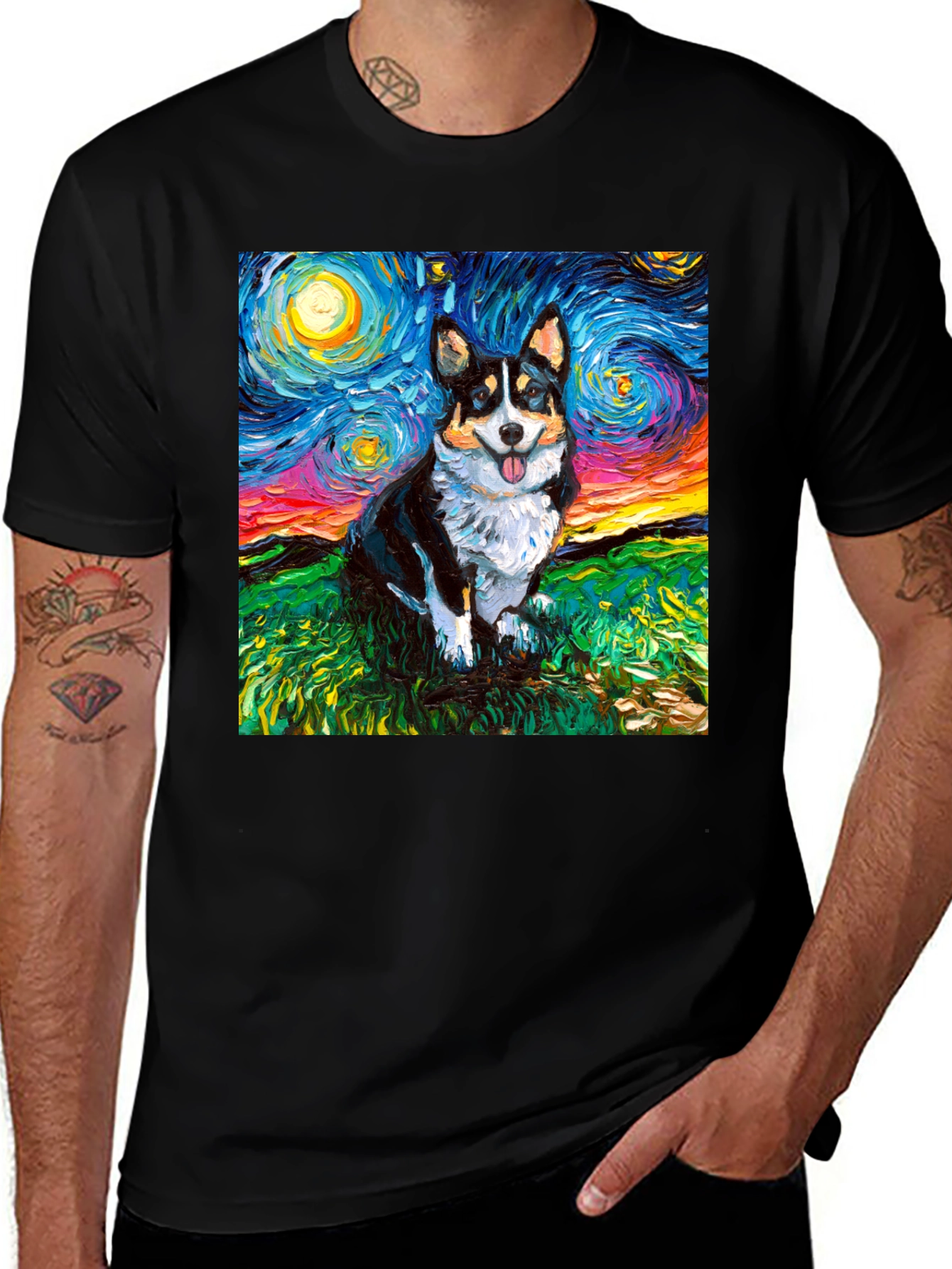 Variant 7 of Starry Night Corgi Graphic Tee - Black
