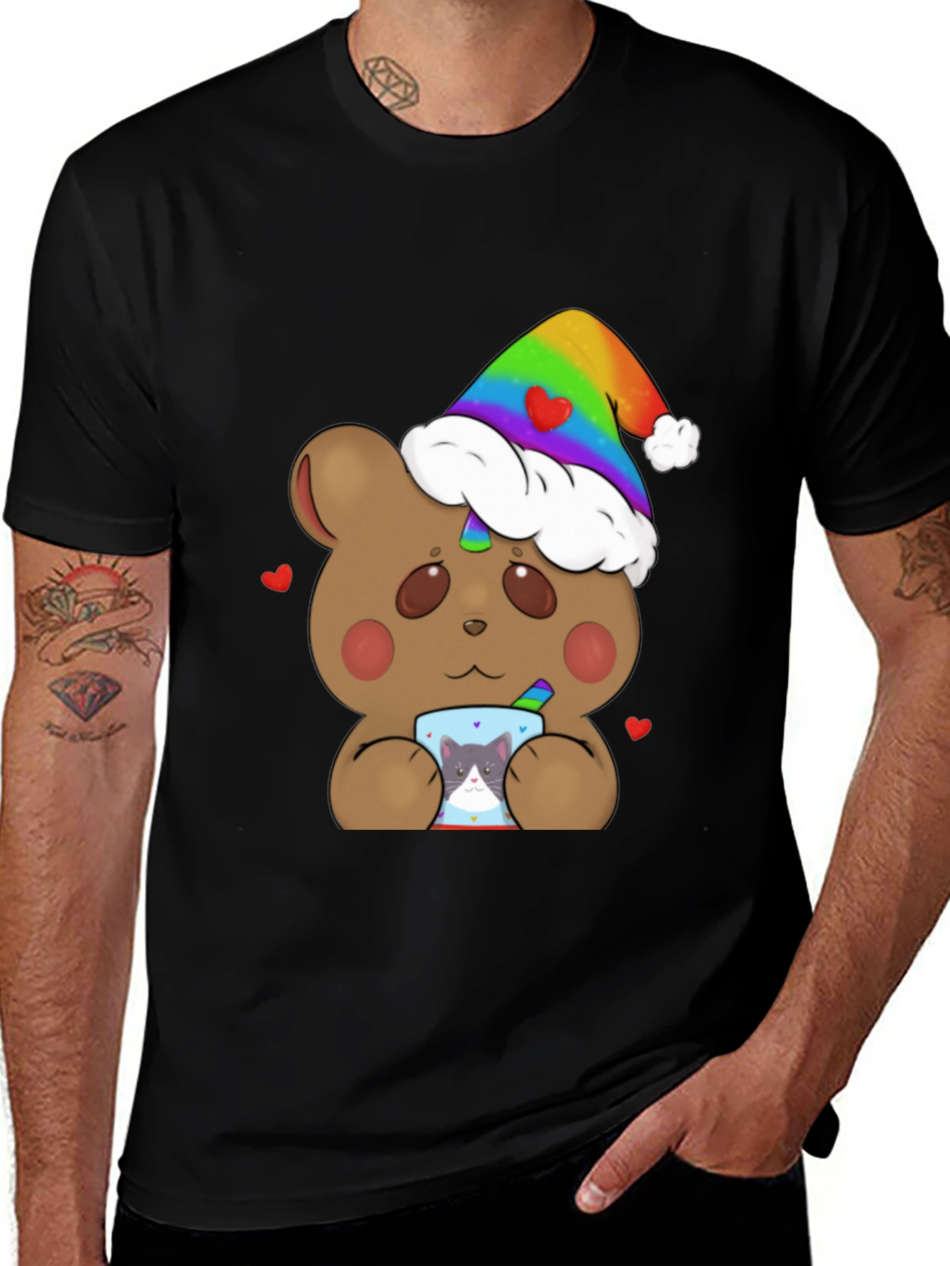 Variant 29 of Bear with Rainbow Hat & Cat Mug T-Shirt