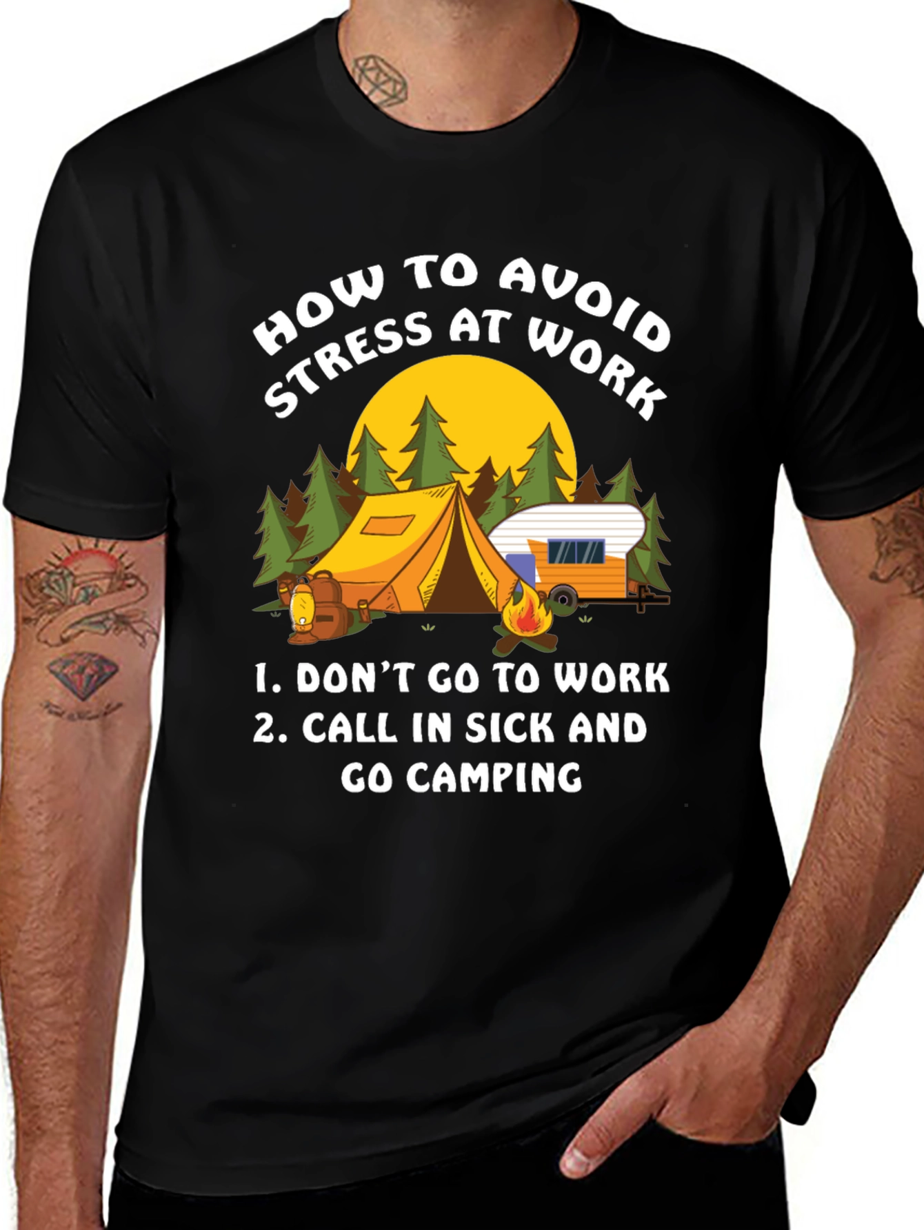 Variant 20 of Avoid Stress at Work Camping T-Shirt