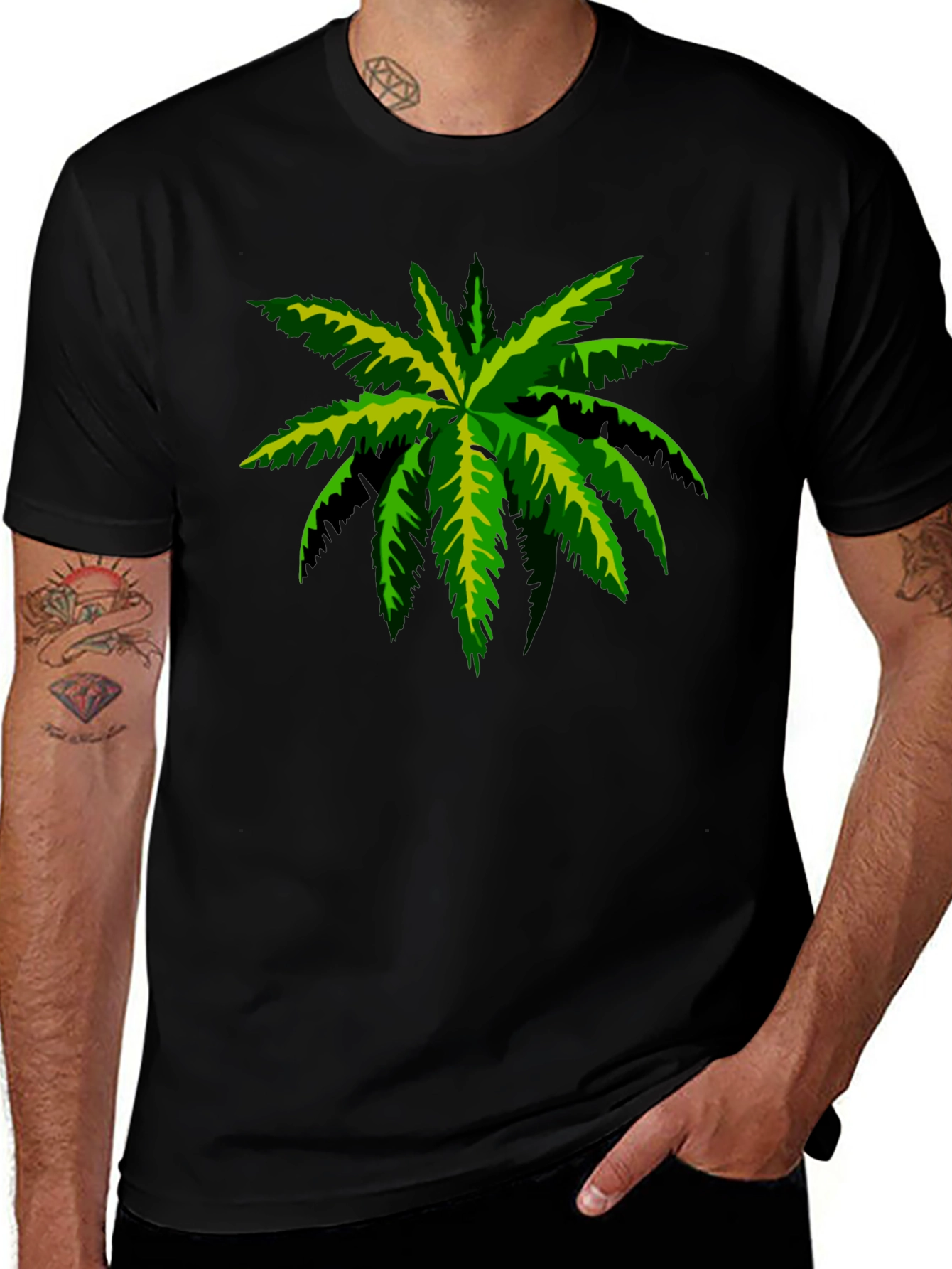 Variant 15 of Tropical Palm Tee - Black Cotton Graphic T-Shirt