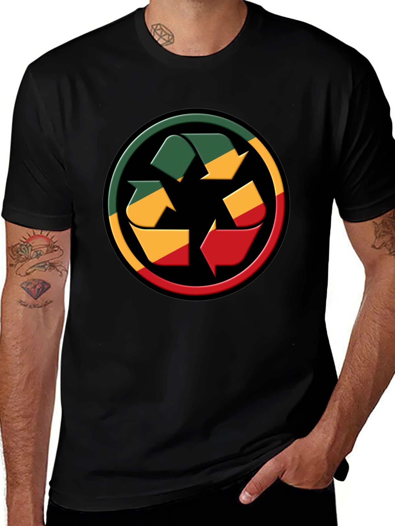 Variant 2 of Rasta Recycle Symbol T-Shirt - Reggae Colors