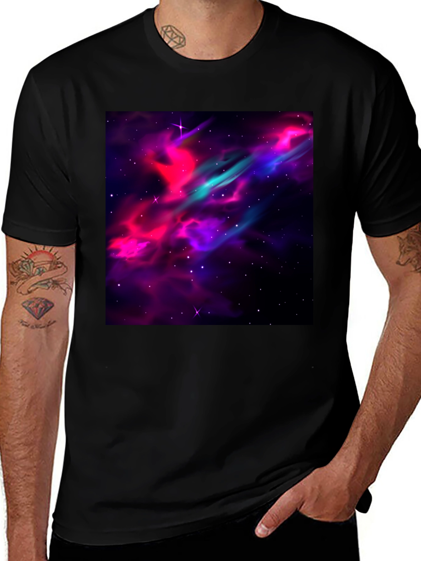 Galaxy Print Black T-Shirt - Men's Casual Tee