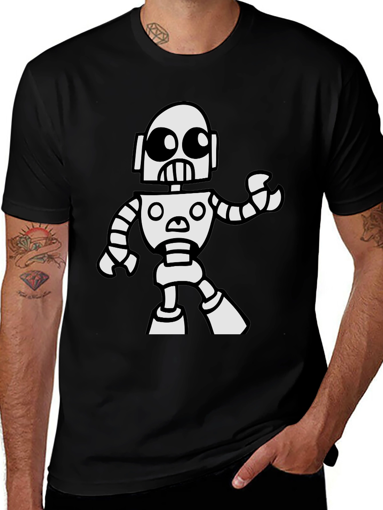 Variant 13 of Robot Graphic T-Shirt - Black Cotton Tee