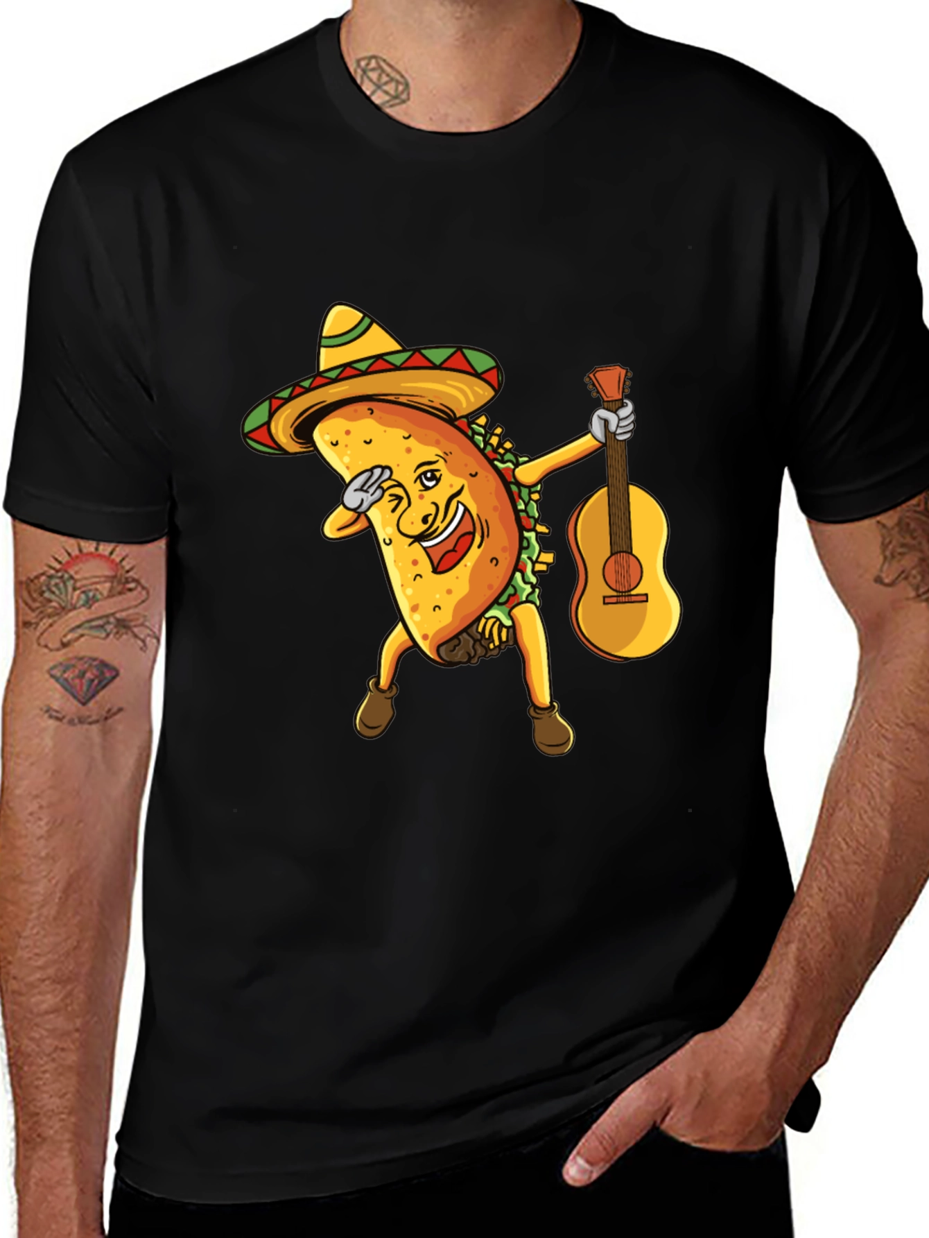 Variant 13 of Funny Taco Dabbing with Guitar Graphic Tee