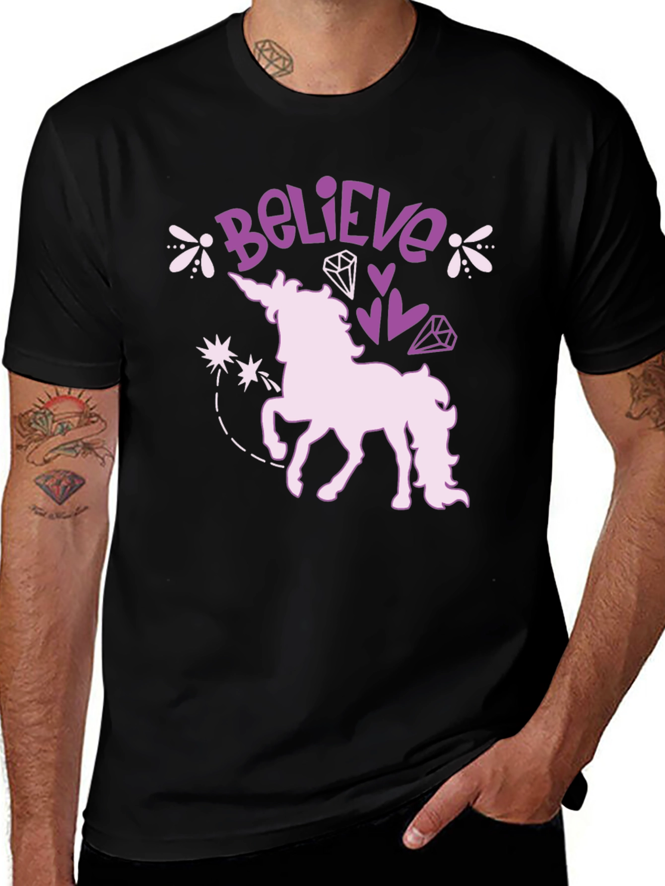 Variant 24 of Believe Unicorn Graphic Tee - Stylish Black T-Shirt