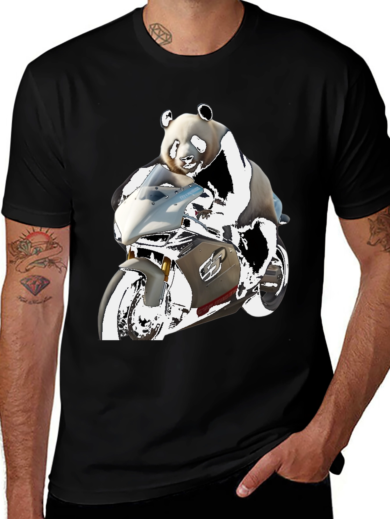 Panda Rider Black Tee - Motorbike Design