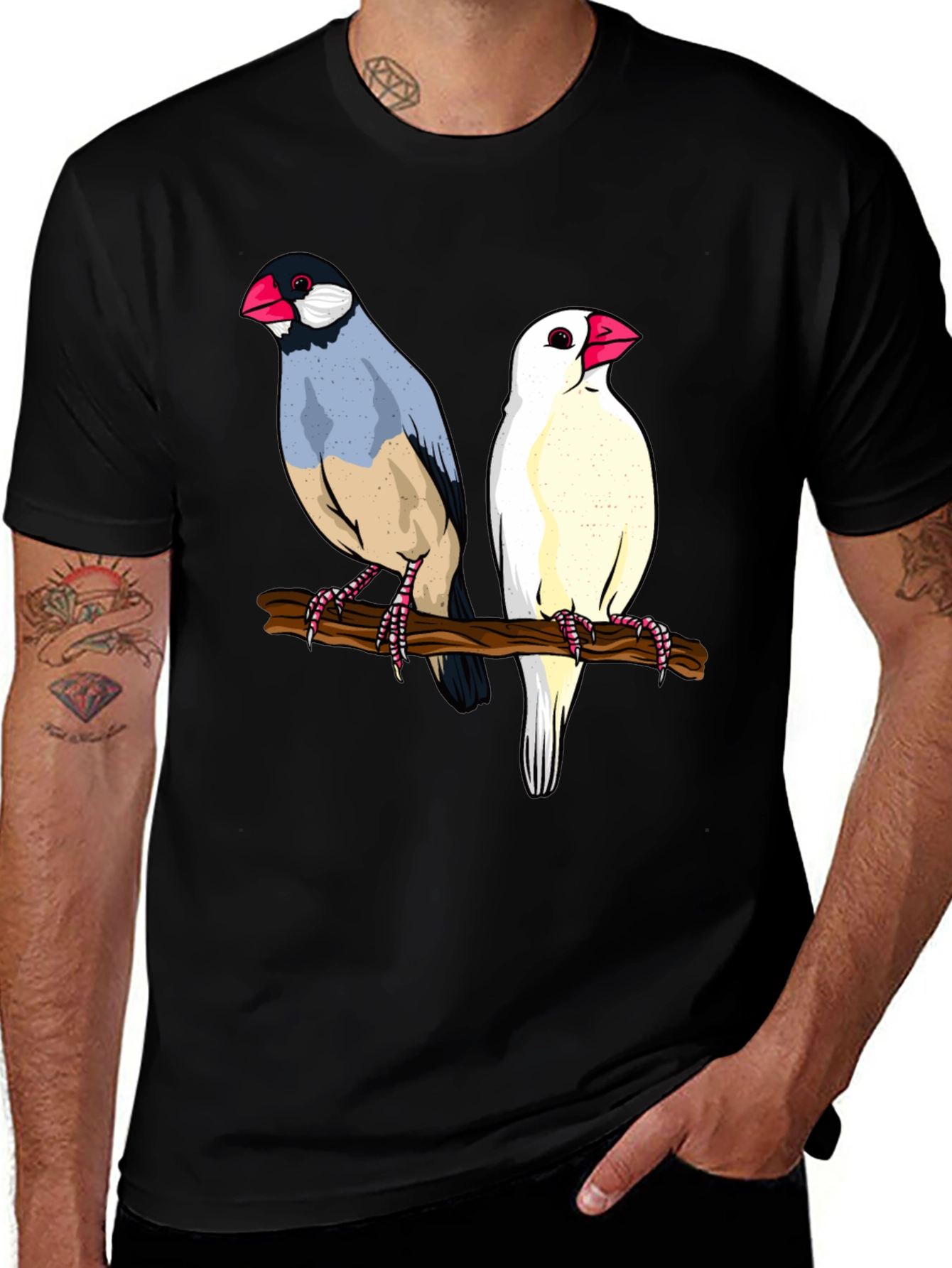 Variant 2 of Java Finch Bird T-Shirt - Black