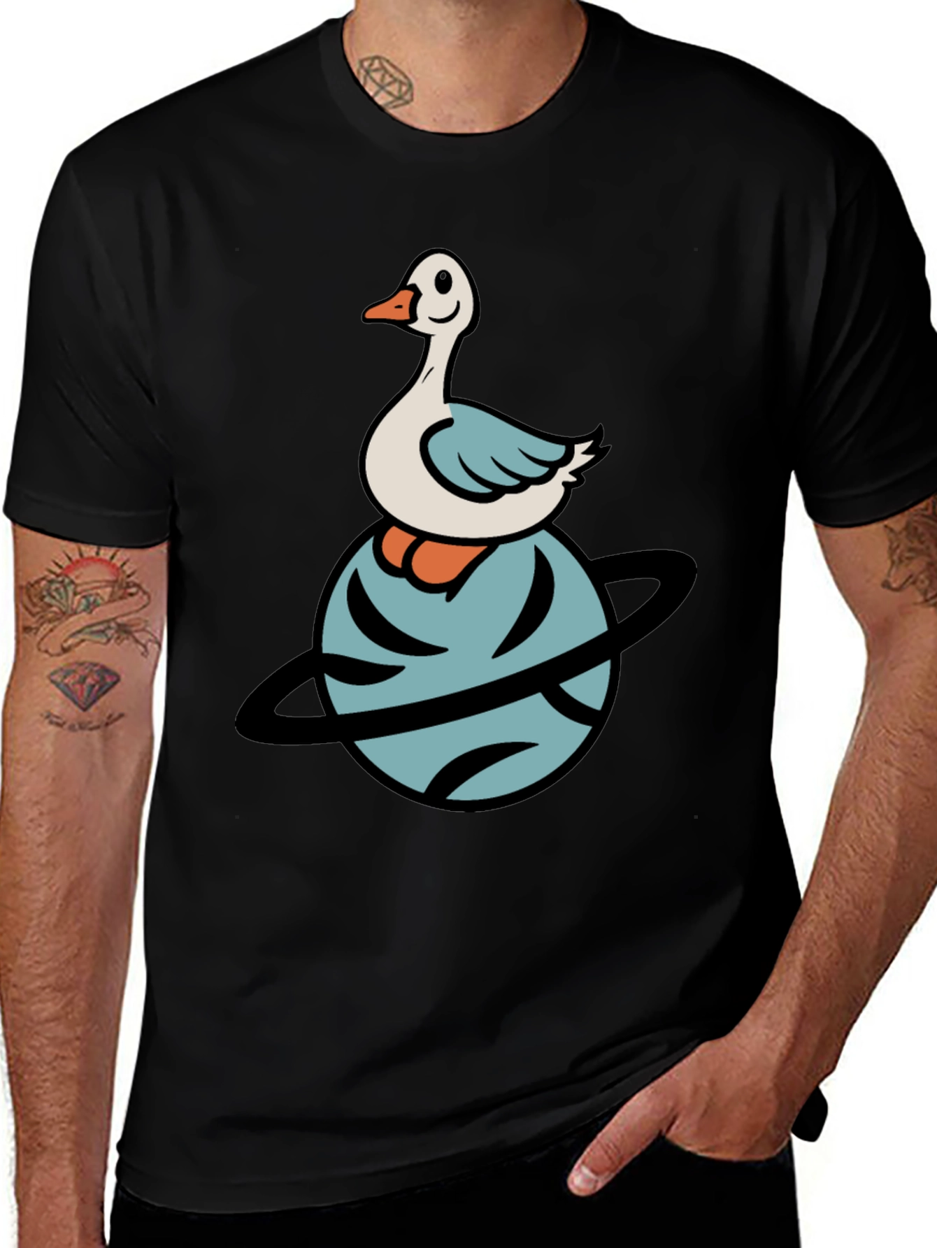 Variant 12 of Goose Planet Graphic Tee - Casual Black T-Shirt