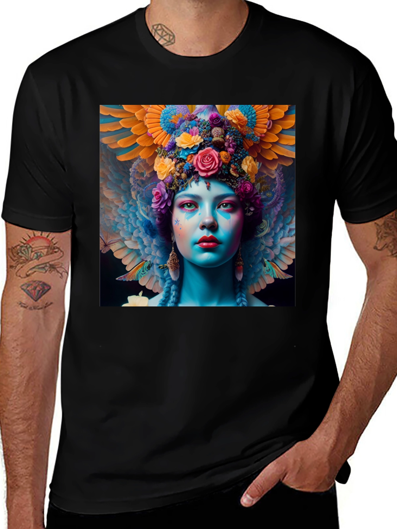 Variant 24 of Floral Angel Graphic Tee - Black T-Shirt