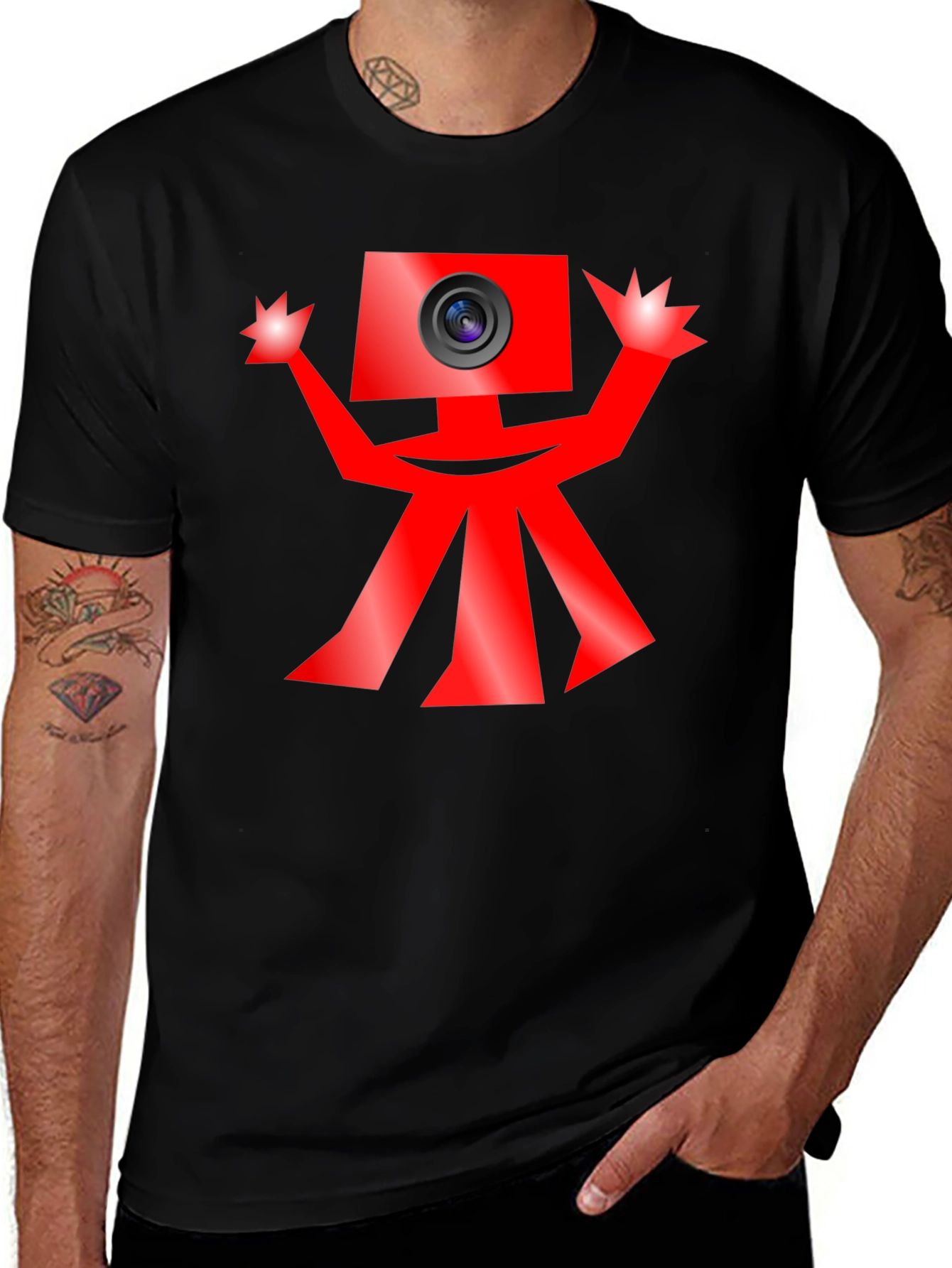 Funky Camera Man Black T-Shirt