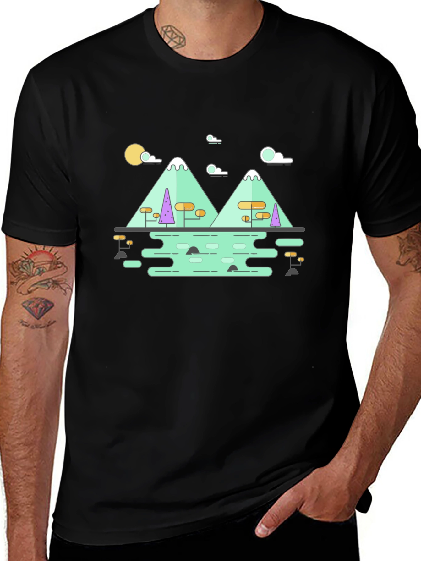 Variant 3 of Geometric Landscape T-Shirt - Black