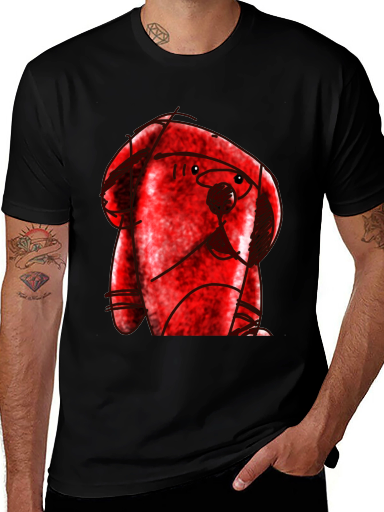 Variant 29 of Red Character Graphic Black T-Shirt