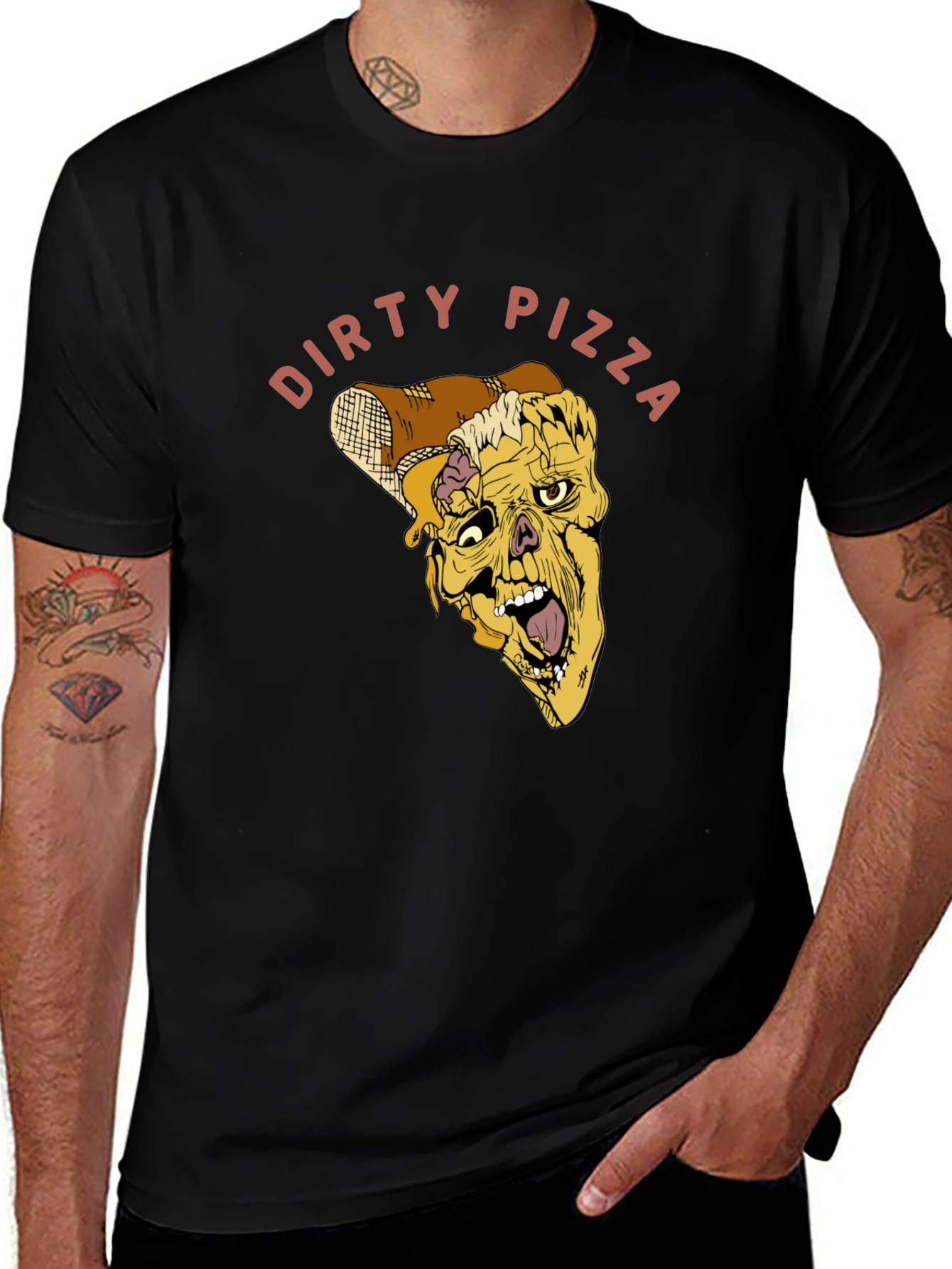 Variant 19 of Dirty Pizza Graphic Tee - Black Cotton T-Shirt